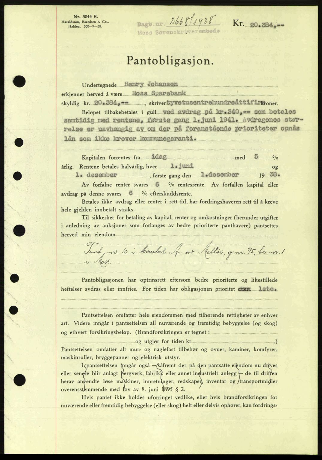 Moss sorenskriveri, SAO/A-10168: Pantebok nr. B6, 1938-1938, Dagboknr: 2668/1938