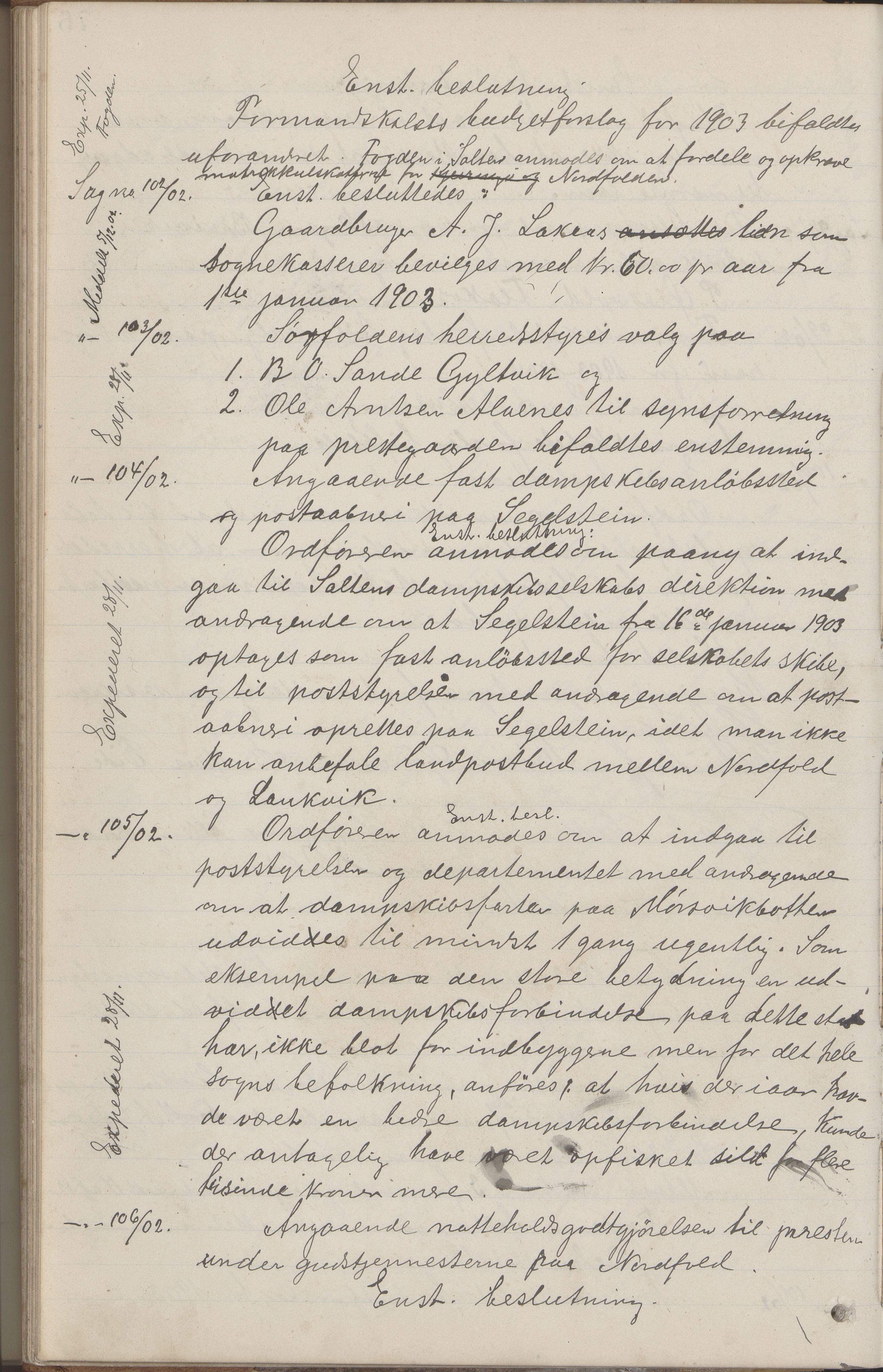 Kjerringøy kommune. Formannskapet, AIN/K-18441.150/A/Aa/L0002: Forhandlingsprotokoll Norfolden- Kjerringø formanskap, 1900-1911