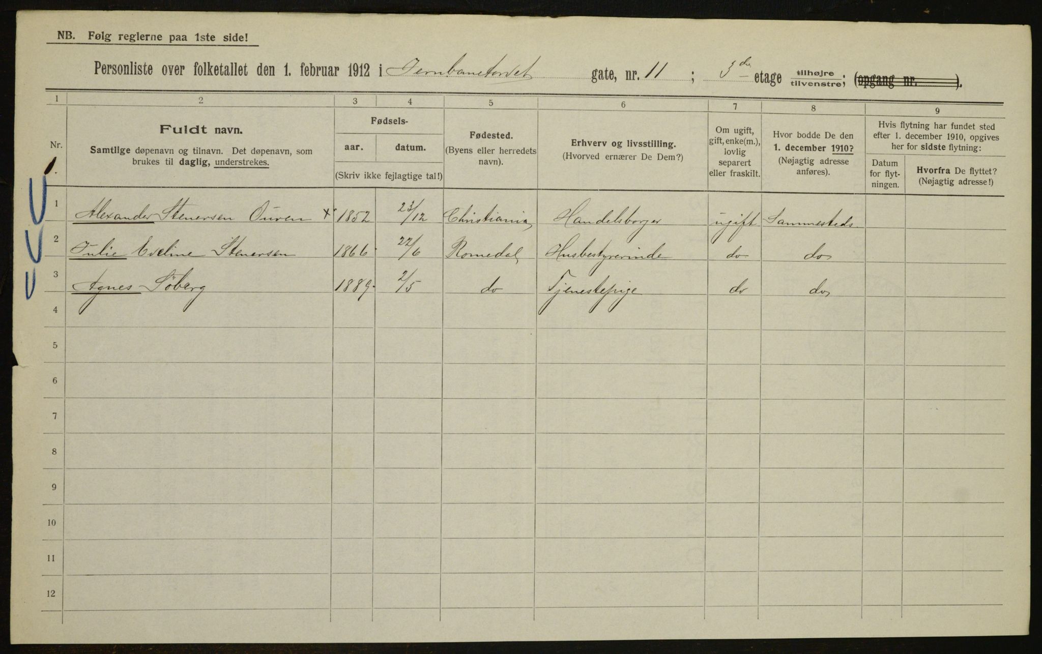 OBA, Kommunal folketelling 1.2.1912 for Kristiania, 1912, s. 47274