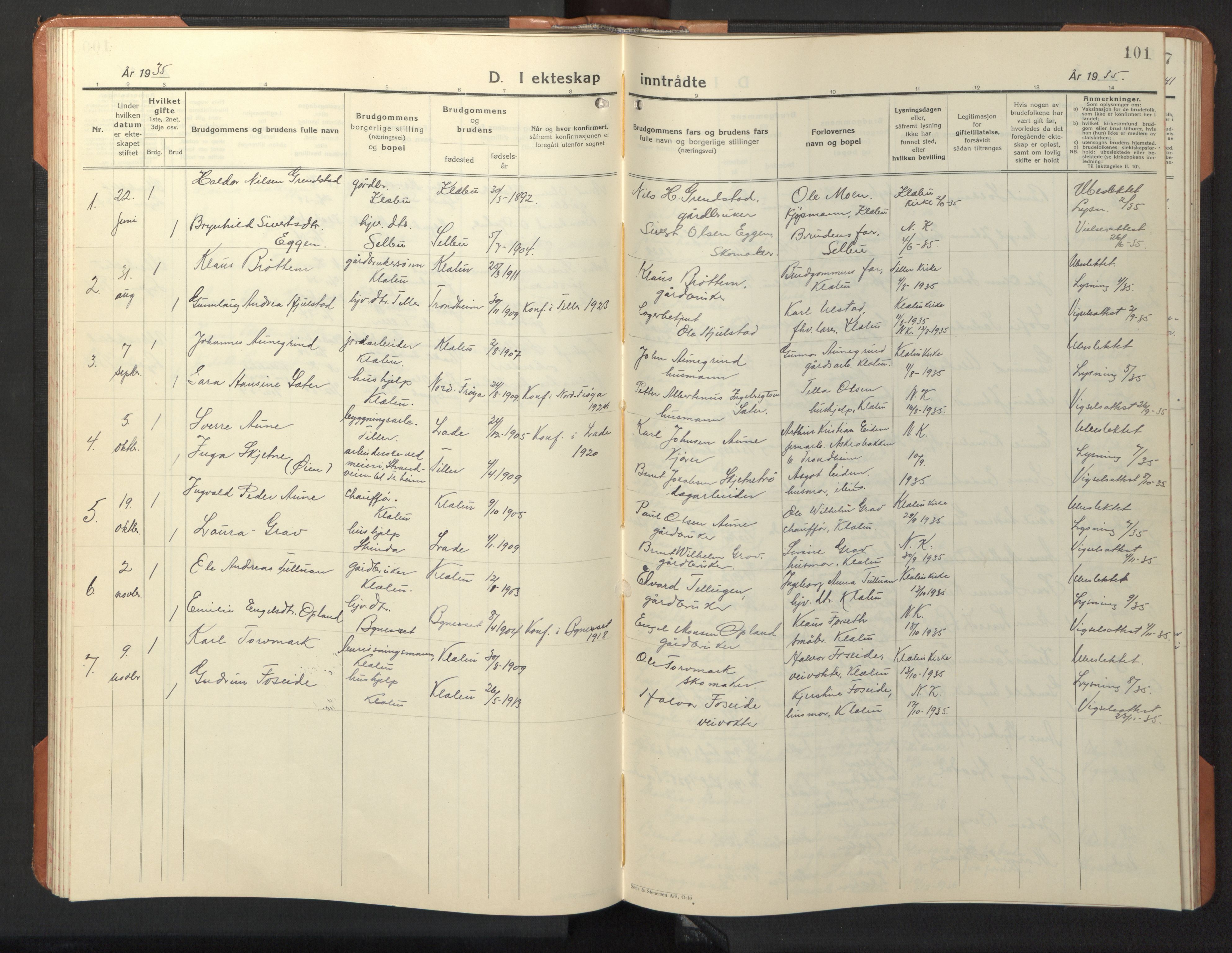 Ministerialprotokoller, klokkerbøker og fødselsregistre - Sør-Trøndelag, AV/SAT-A-1456/618/L0454: Klokkerbok nr. 618C05, 1926-1946, s. 101