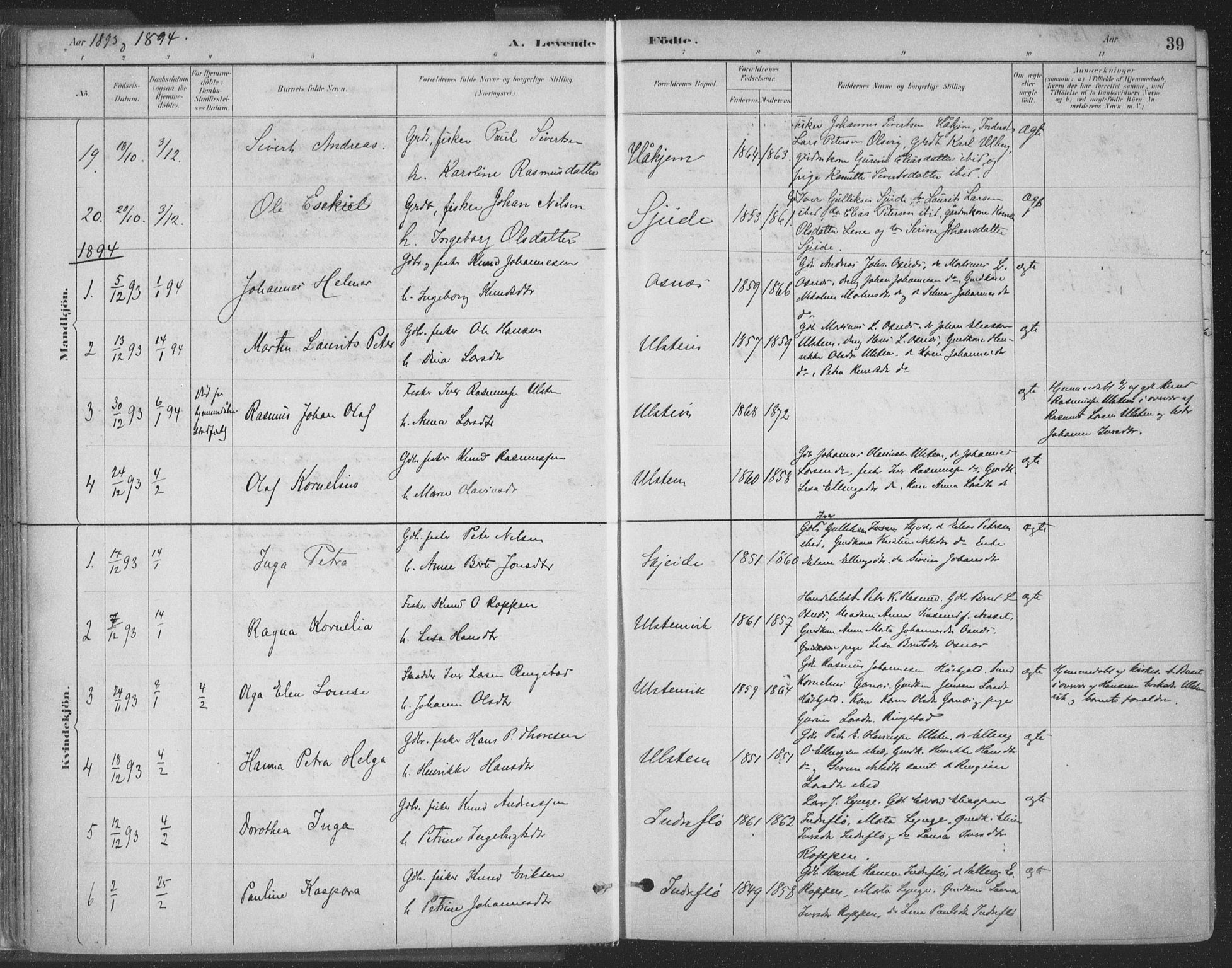 Ministerialprotokoller, klokkerbøker og fødselsregistre - Møre og Romsdal, SAT/A-1454/509/L0106: Ministerialbok nr. 509A04, 1883-1922, s. 39