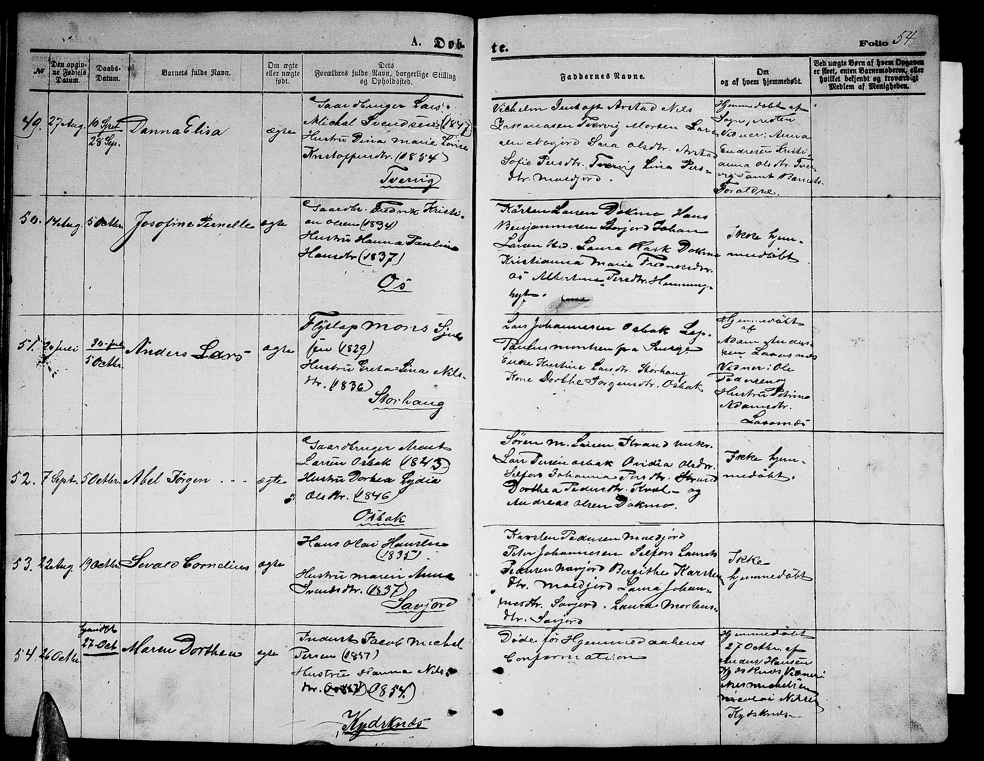 Ministerialprotokoller, klokkerbøker og fødselsregistre - Nordland, SAT/A-1459/846/L0653: Klokkerbok nr. 846C03, 1872-1887, s. 54