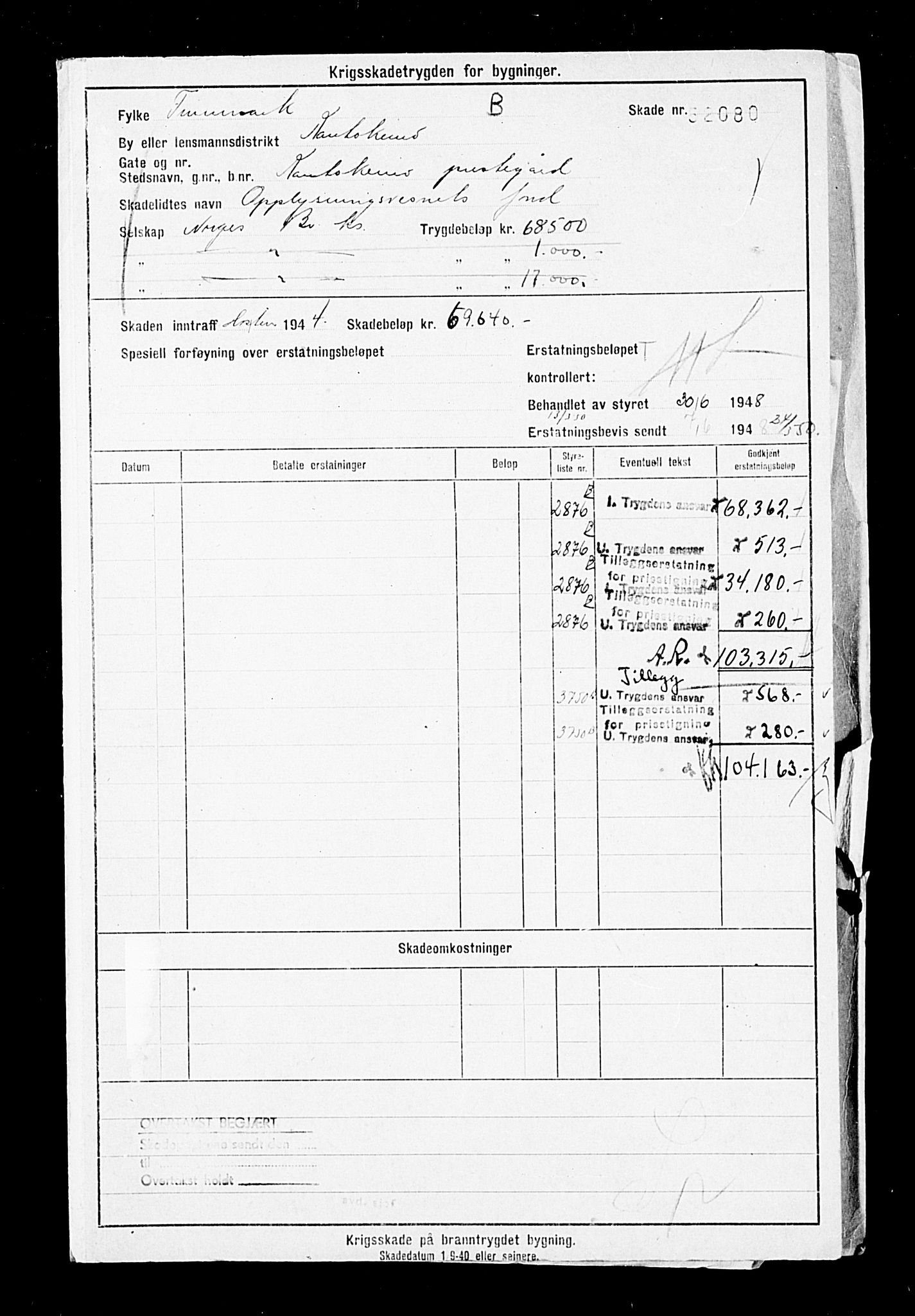 Krigsskadetrygdene for bygninger og løsøre, AV/RA-S-1548/V/L0011: Bygning. Trygdete skader inntruffet etter 1/9-40. Skadenr. 52078-53808. positiv Original, 1940-1945