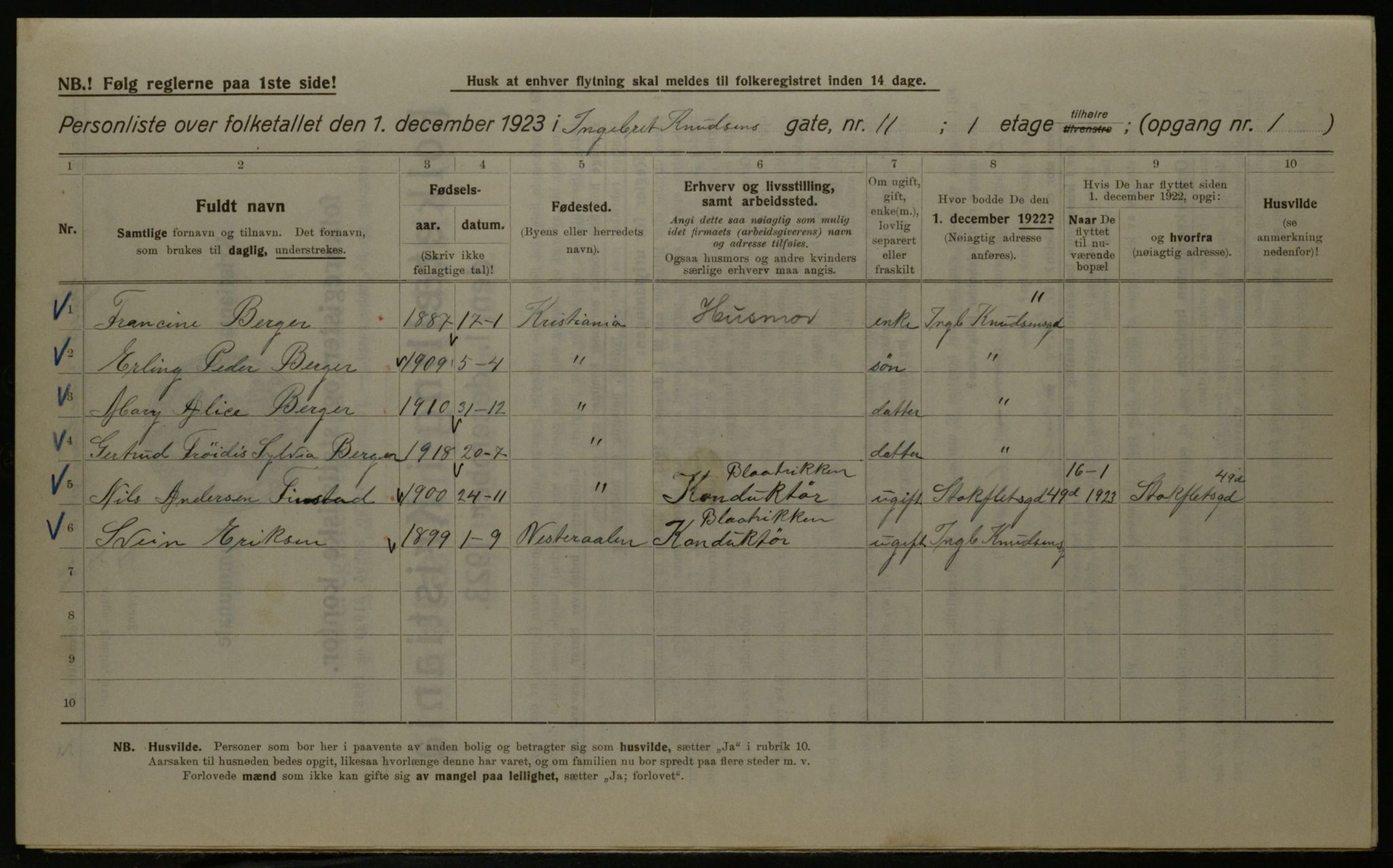 OBA, Kommunal folketelling 1.12.1923 for Kristiania, 1923, s. 49065