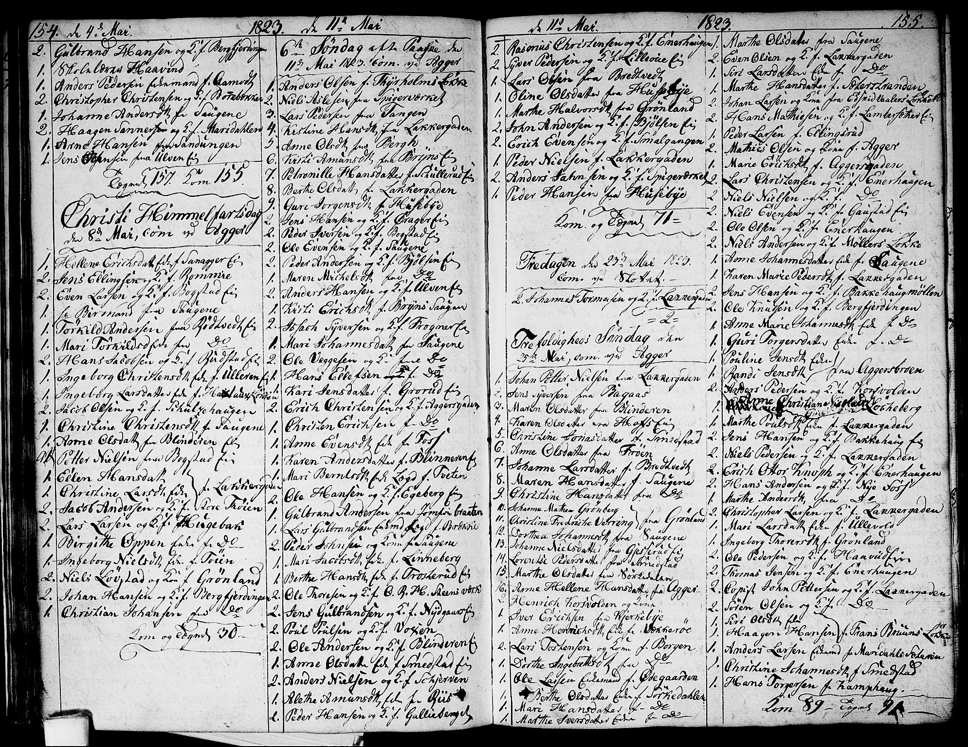 Aker prestekontor kirkebøker, AV/SAO-A-10861/G/L0003: Klokkerbok nr. 3, 1819-1836, s. 154-155