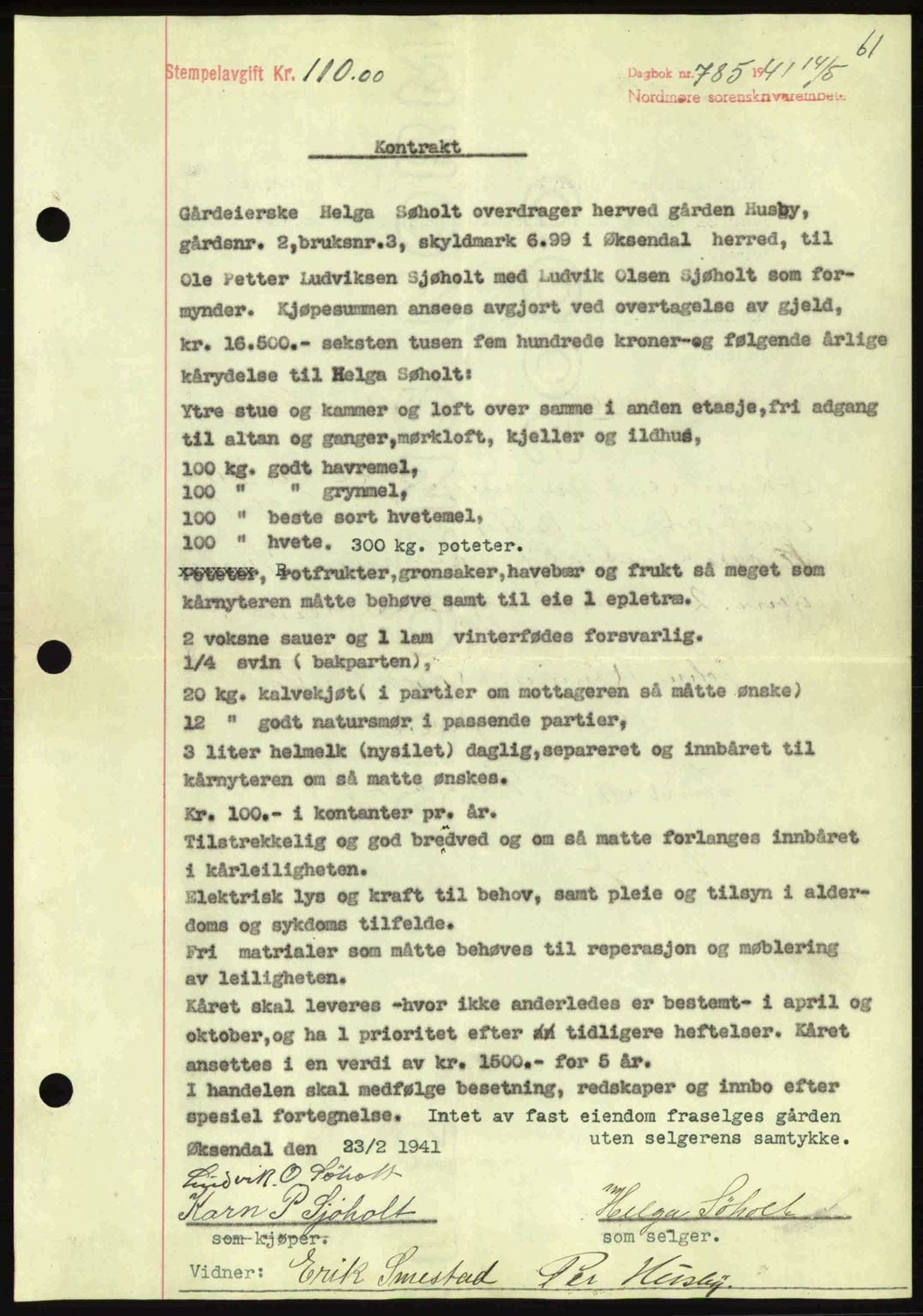 Nordmøre sorenskriveri, SAT/A-4132/1/2/2Ca: Pantebok nr. A90, 1941-1941, Dagboknr: 785/1941
