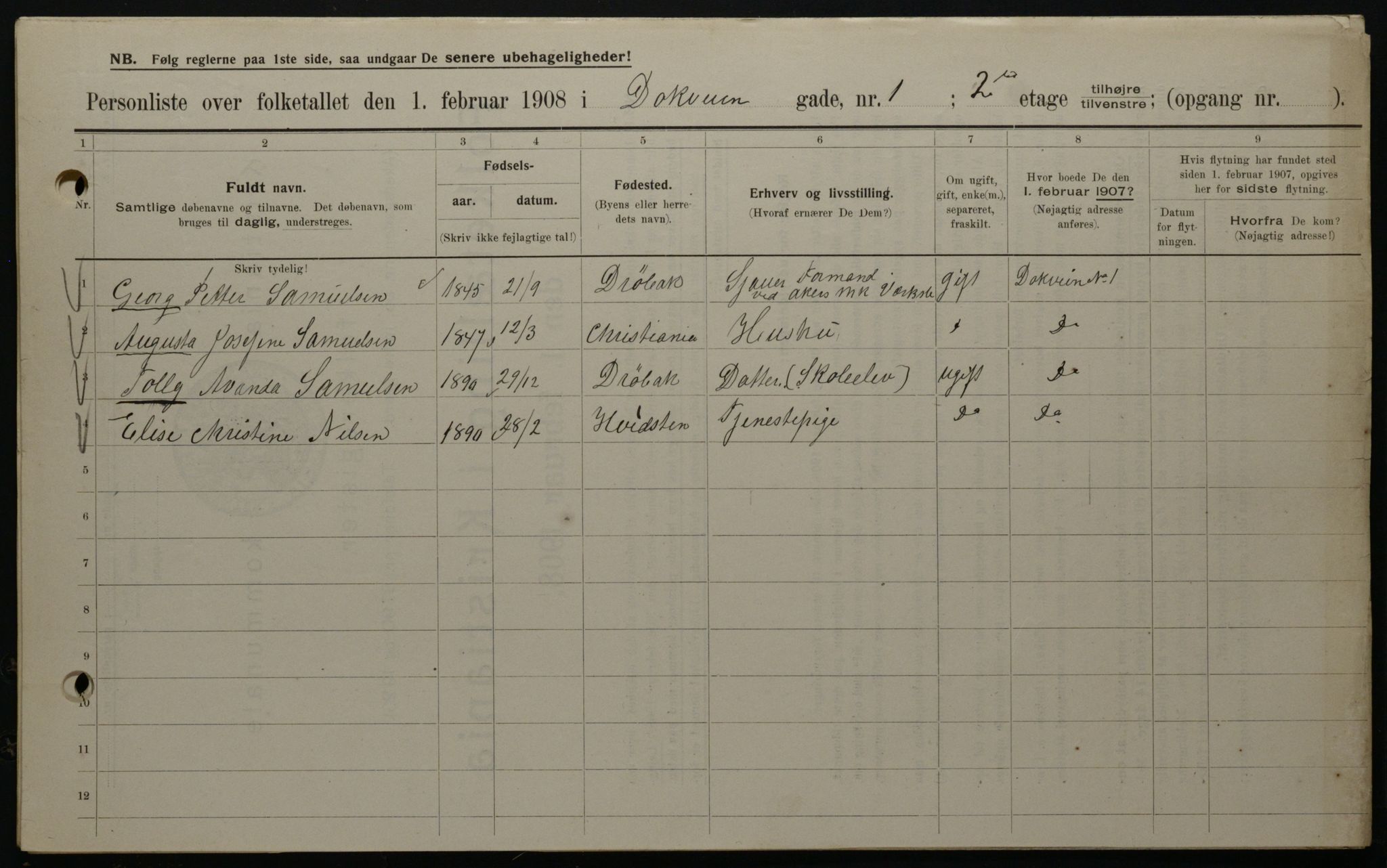 OBA, Kommunal folketelling 1.2.1908 for Kristiania kjøpstad, 1908, s. 14779