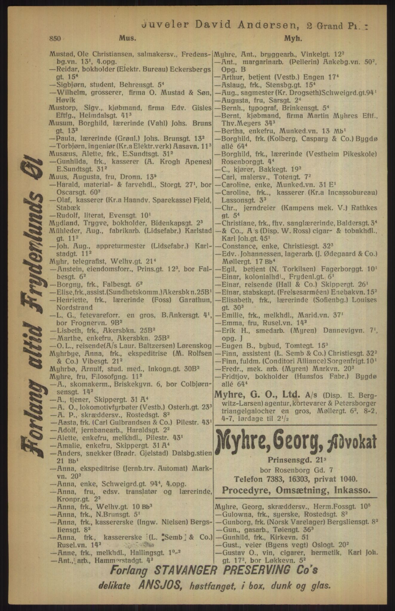 Kristiania/Oslo adressebok, PUBL/-, 1915, s. 850