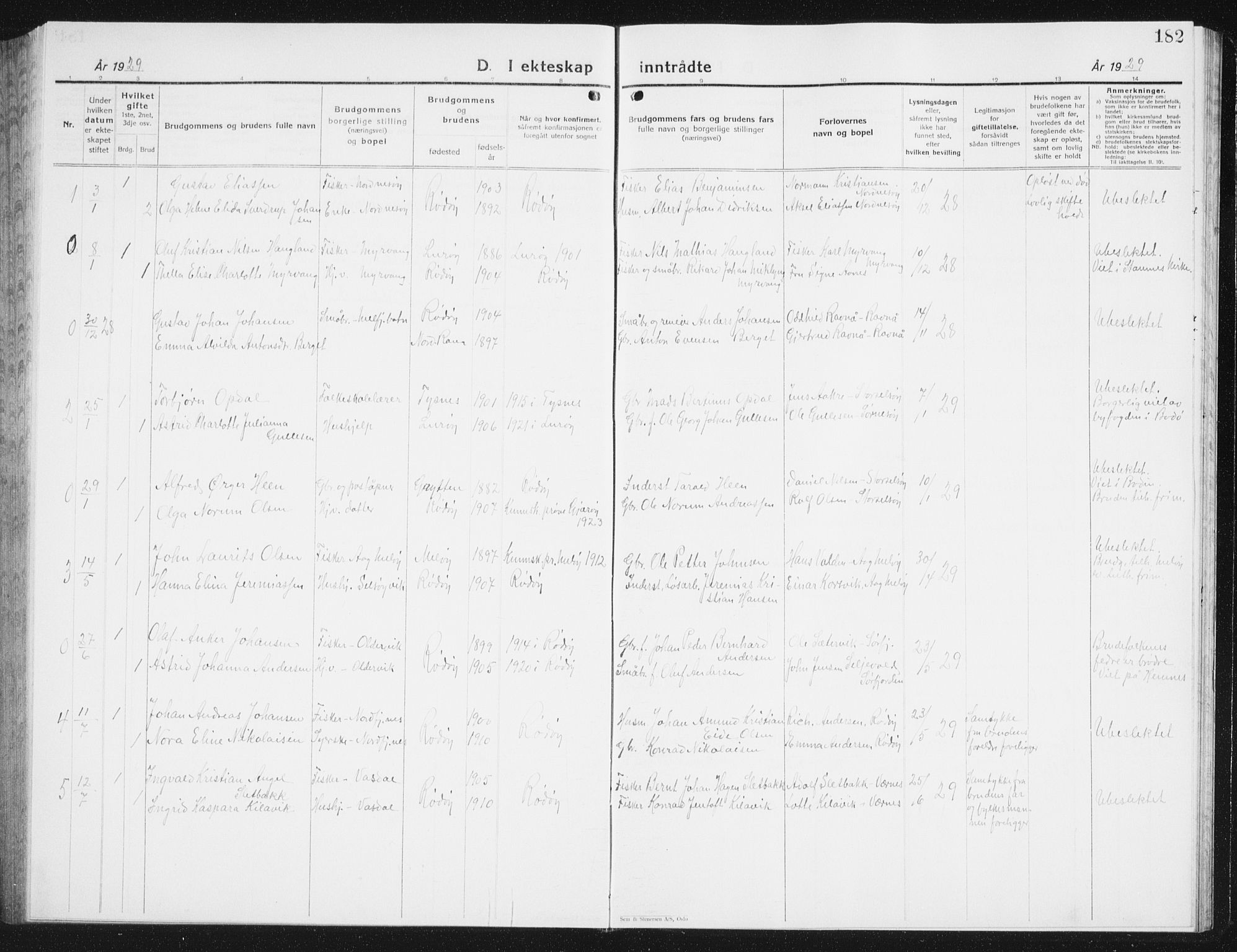 Ministerialprotokoller, klokkerbøker og fødselsregistre - Nordland, AV/SAT-A-1459/841/L0622: Klokkerbok nr. 841C06, 1924-1942, s. 182