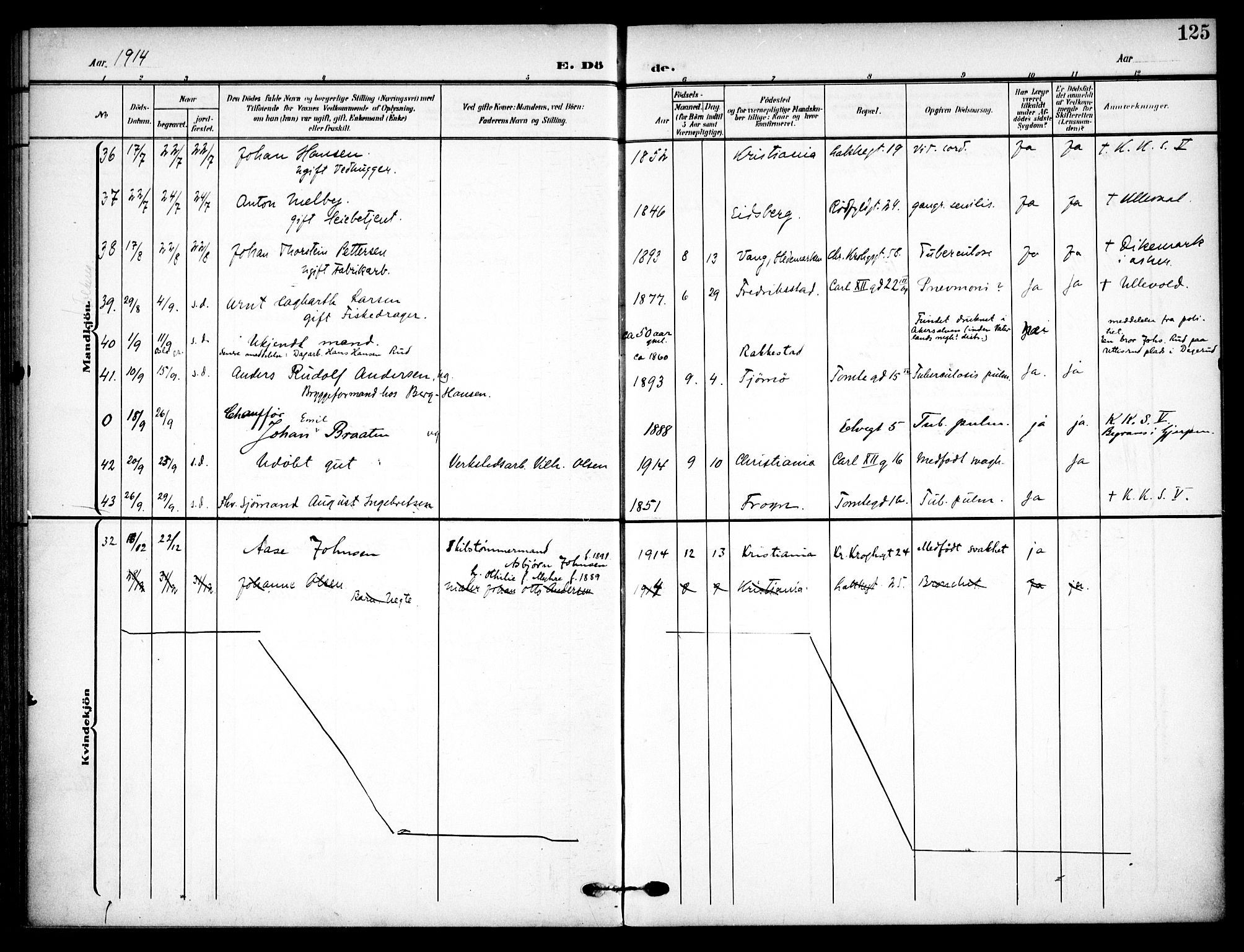 Vaterland prestekontor Kirkebøker, AV/SAO-A-10880/F/Fa/L0002: Ministerialbok nr. 2, 1907-1921, s. 125