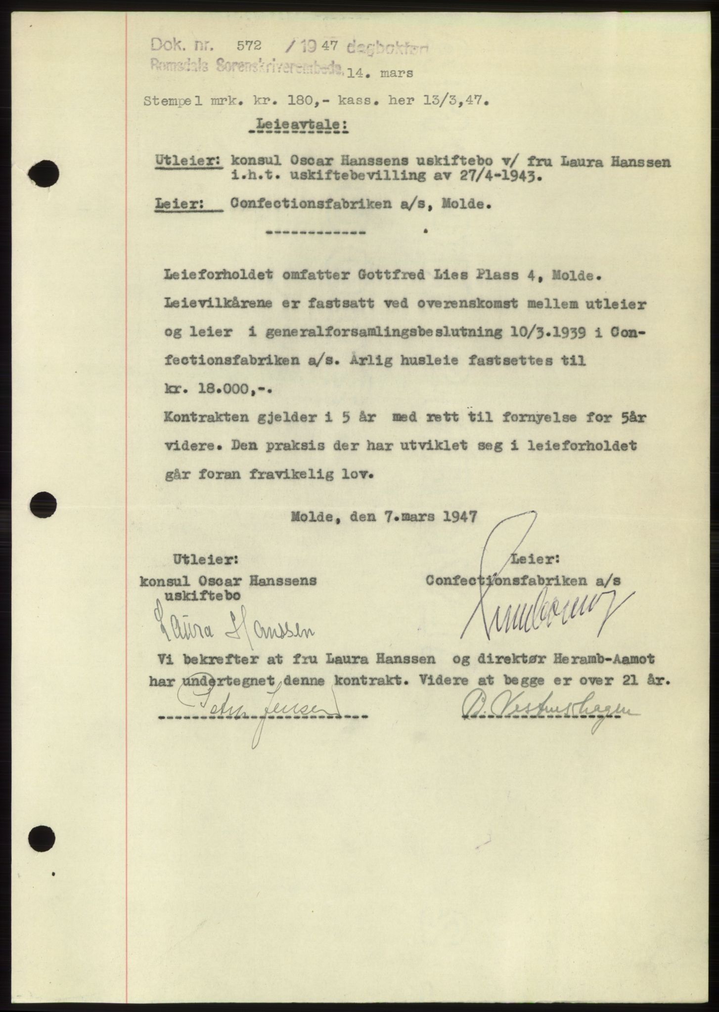 Romsdal sorenskriveri, SAT/A-4149/1/2/2C: Pantebok nr. B3, 1946-1948, Dagboknr: 572/1947