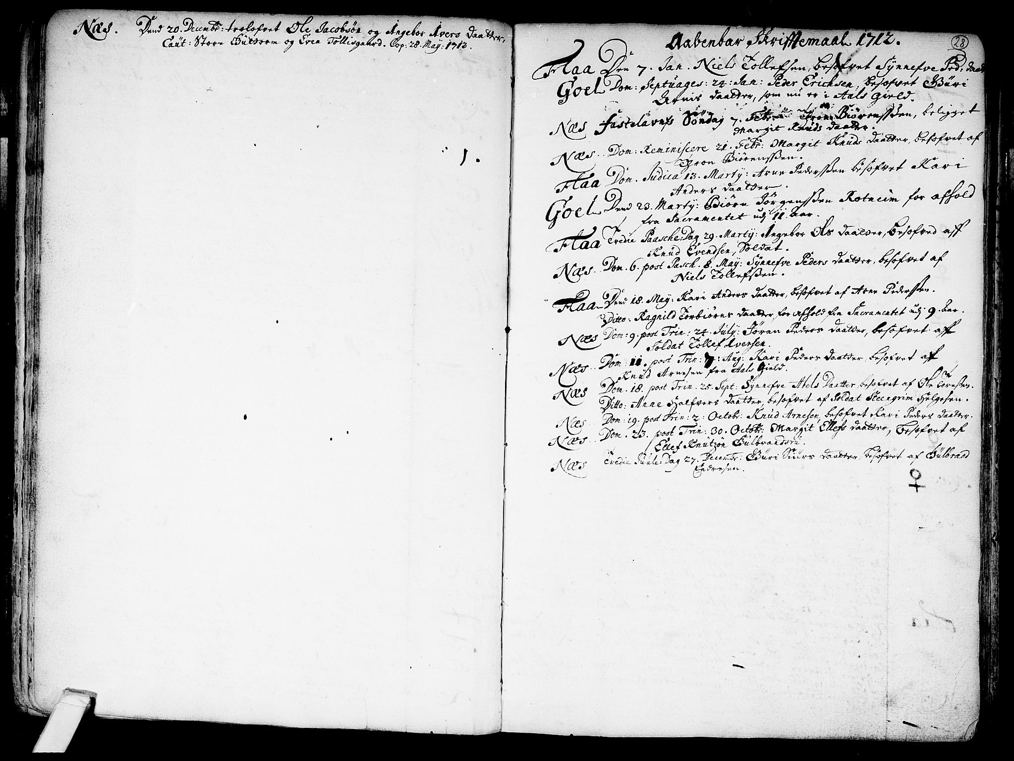 Nes kirkebøker, SAKO/A-236/F/Fa/L0002: Ministerialbok nr. 2, 1707-1759, s. 28