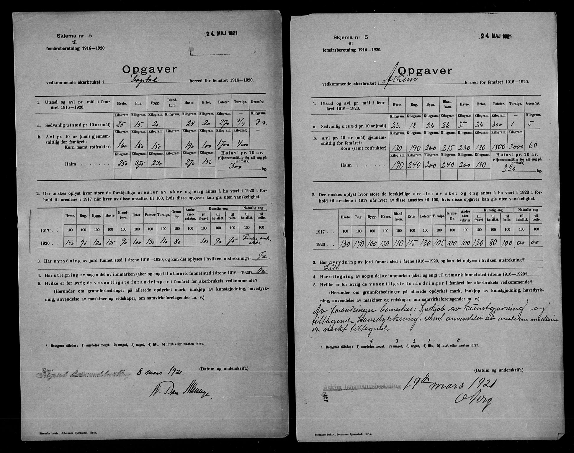 Statistisk sentralbyrå, Næringsøkonomiske emner, Generelt - Amtmennenes femårsberetninger, AV/RA-S-2233/F/Fa/L0126: --, 1916-1920, s. 271