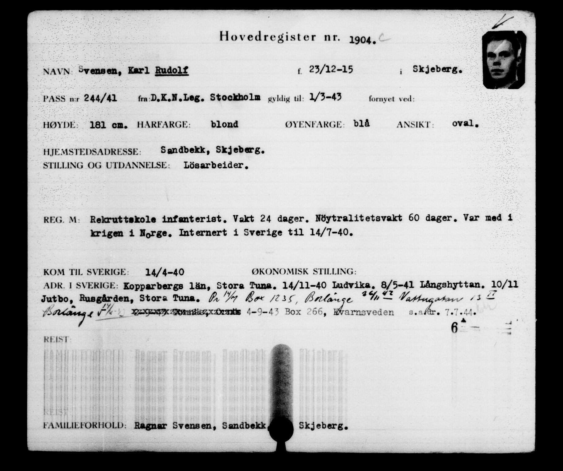 Den Kgl. Norske Legasjons Flyktningskontor, RA/S-6753/V/Va/L0002: Kjesäterkartoteket.  Flyktningenr. 1001-2000, 1940-1945, s. 1289