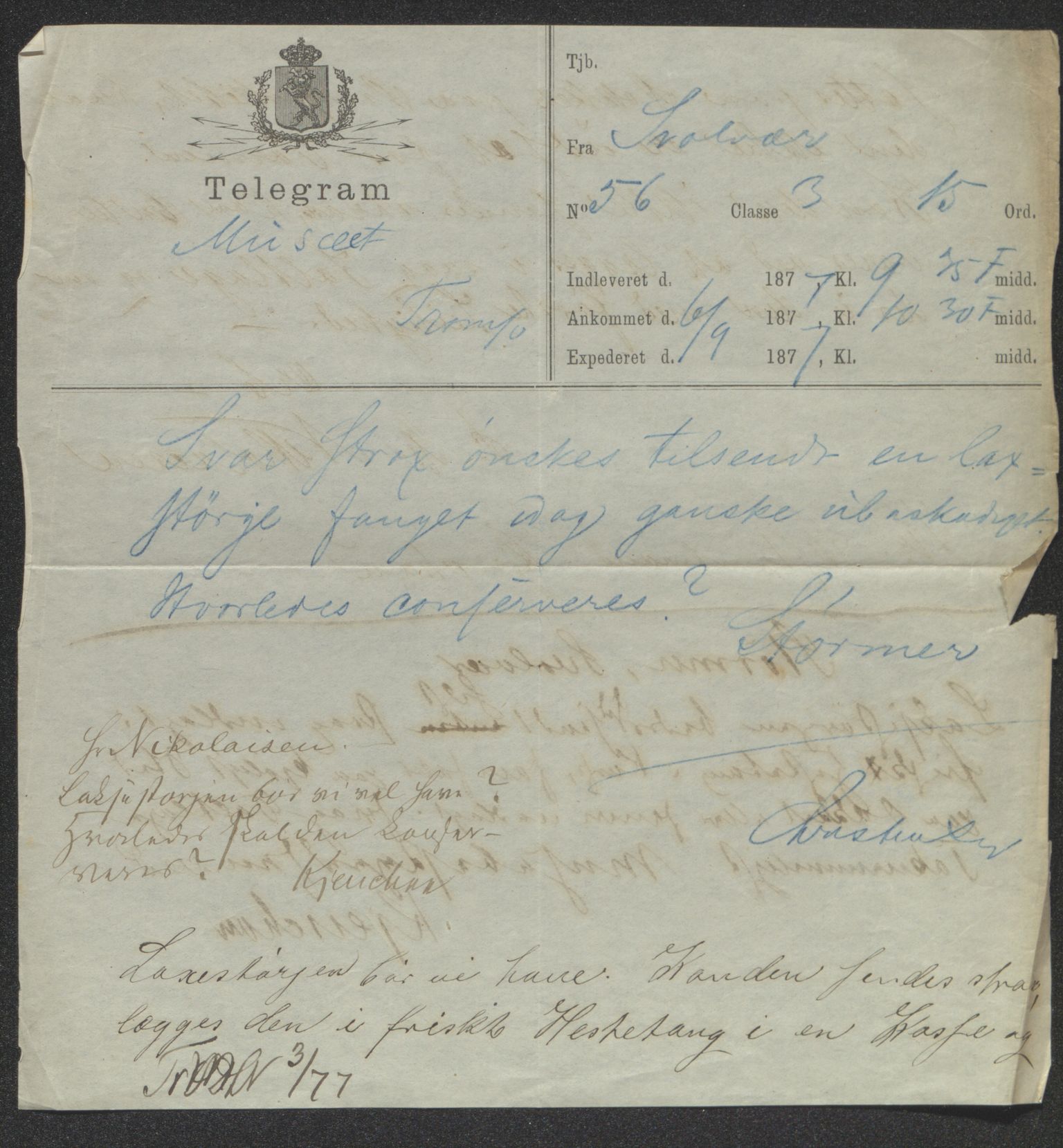 Tromsø Museum, SATØ/S-0162/D/Db/L0032: Journalsaker og innkomne brev, 1872-1878, s. 414