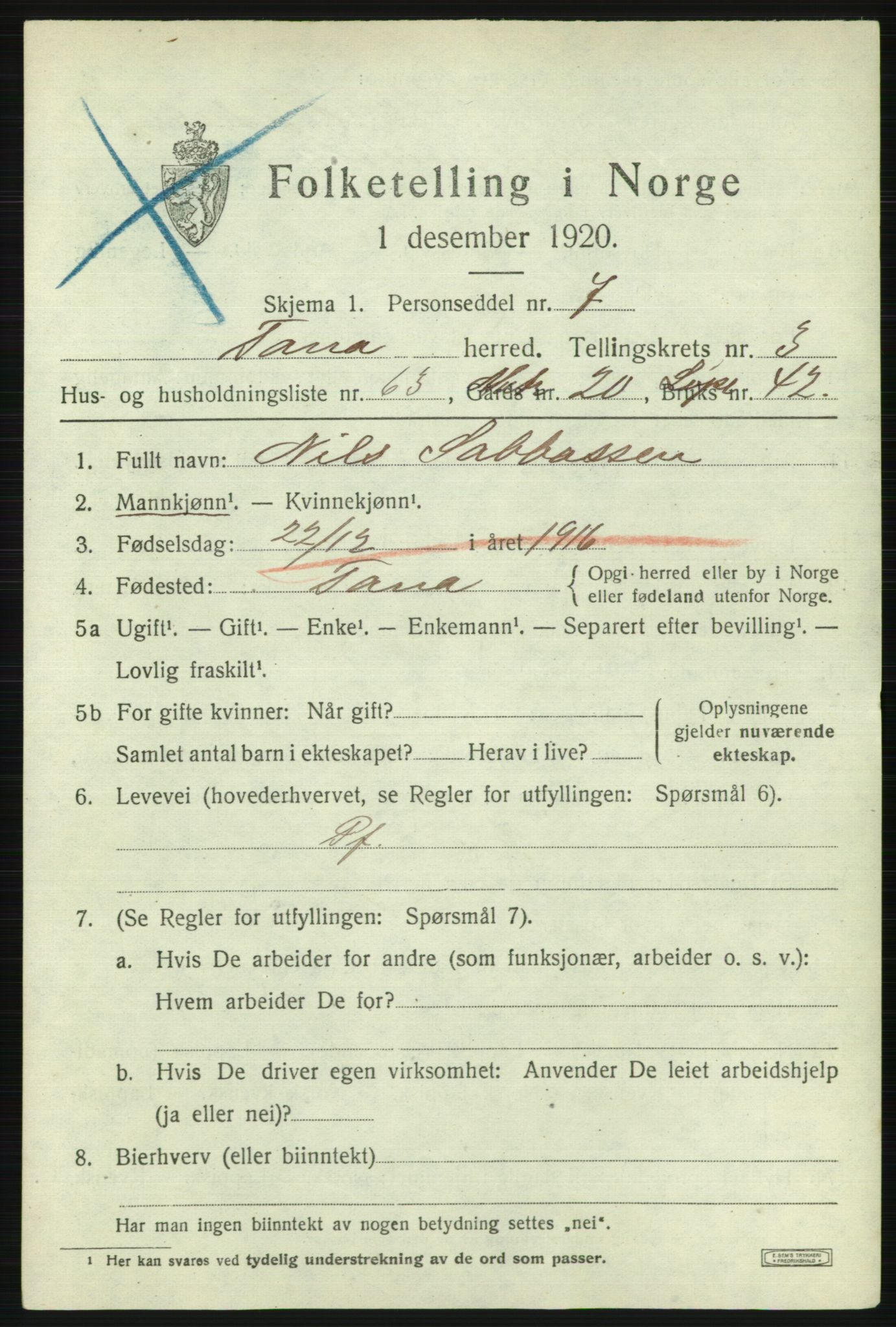 SATØ, Folketelling 1920 for 2025 Tana herred, 1920, s. 3012