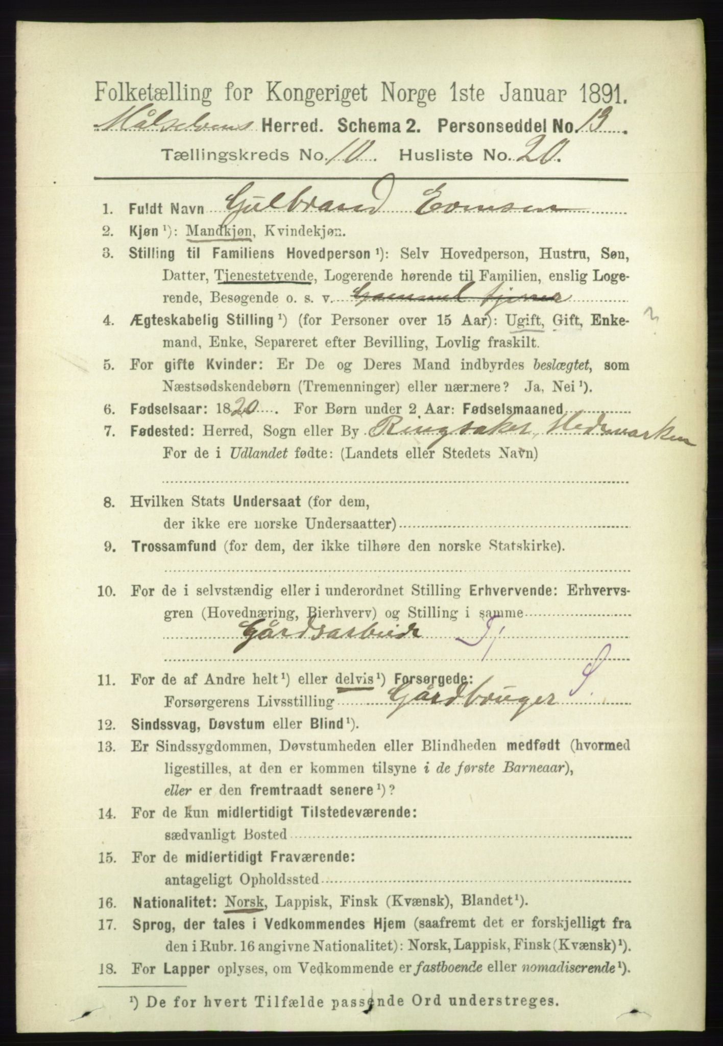 RA, Folketelling 1891 for 1924 Målselv herred, 1891, s. 3151