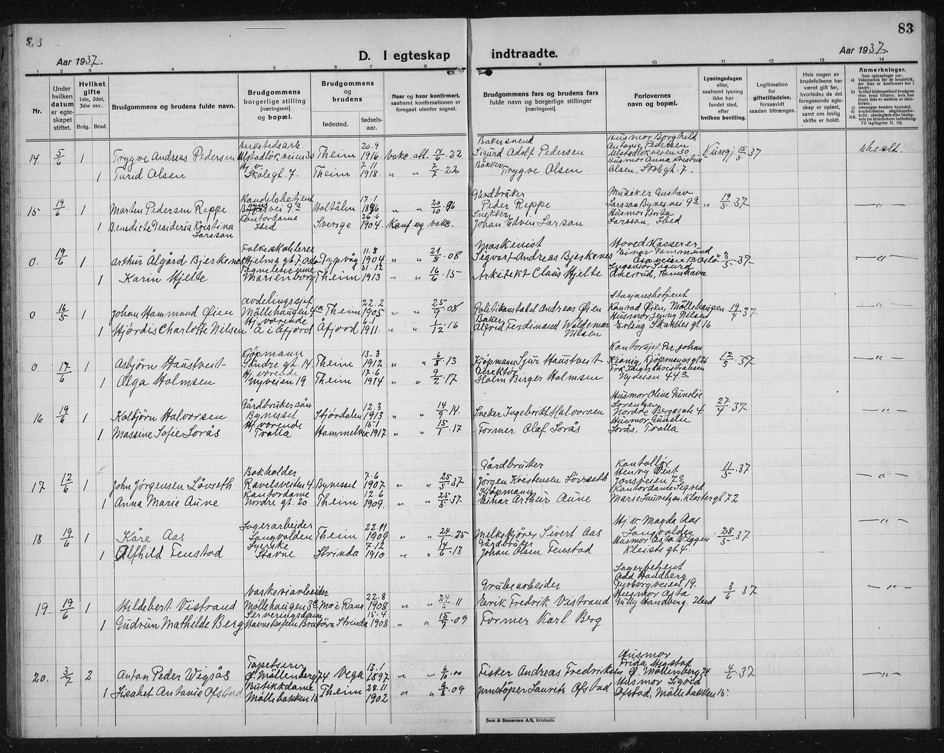 Ministerialprotokoller, klokkerbøker og fødselsregistre - Sør-Trøndelag, AV/SAT-A-1456/603/L0176: Klokkerbok nr. 603C04, 1923-1941, s. 83