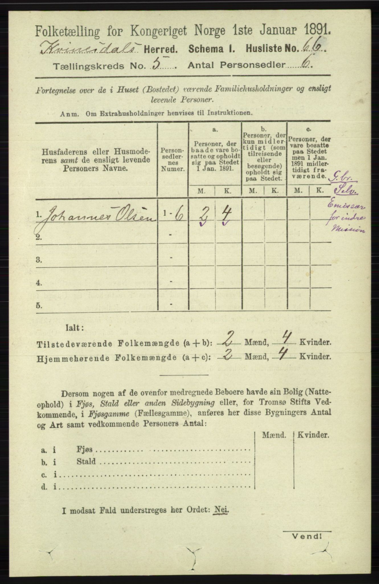 RA, Folketelling 1891 for 1037 Kvinesdal herred, 1891, s. 1691