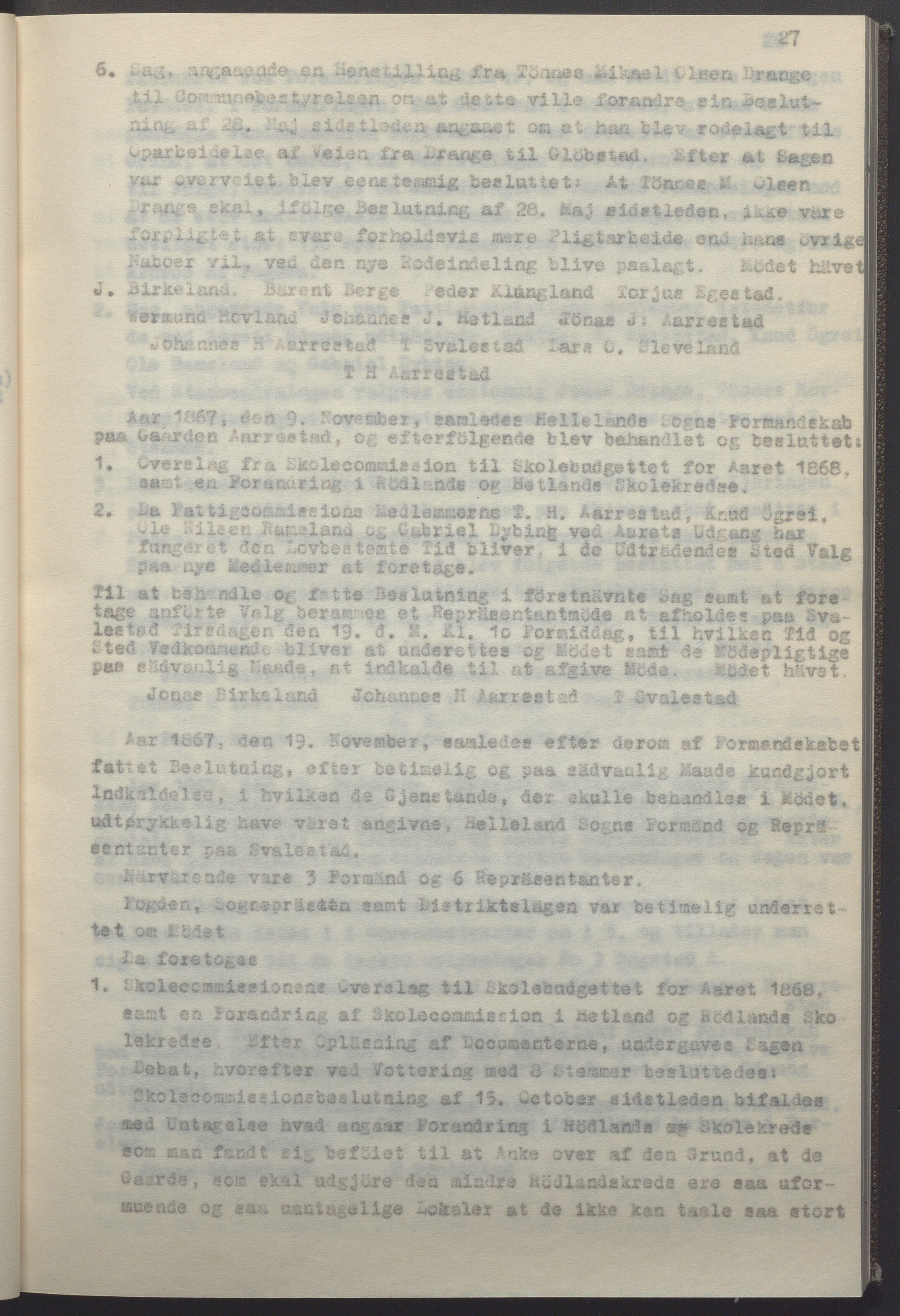 Helleland kommune - Formannskapet, IKAR/K-100479/A/Ab/L0002: Avskrift av møtebok, 1866-1887, s. 27