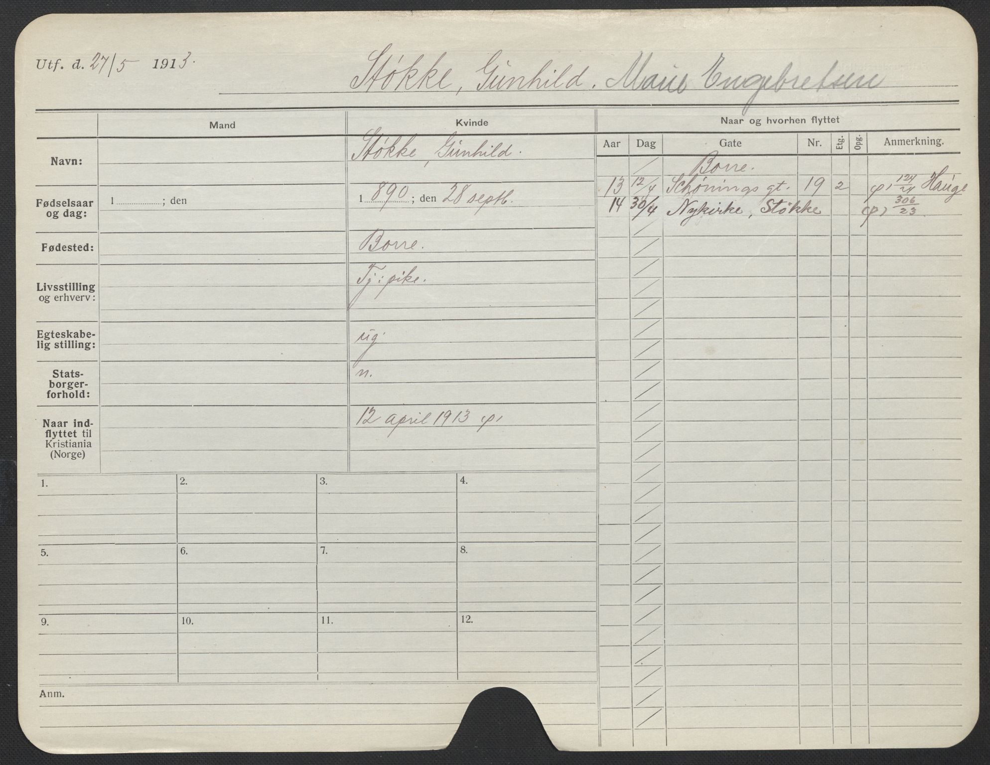 Oslo folkeregister, Registerkort, AV/SAO-A-11715/F/Fa/Fac/L0024: Kvinner, 1906-1914, s. 500a