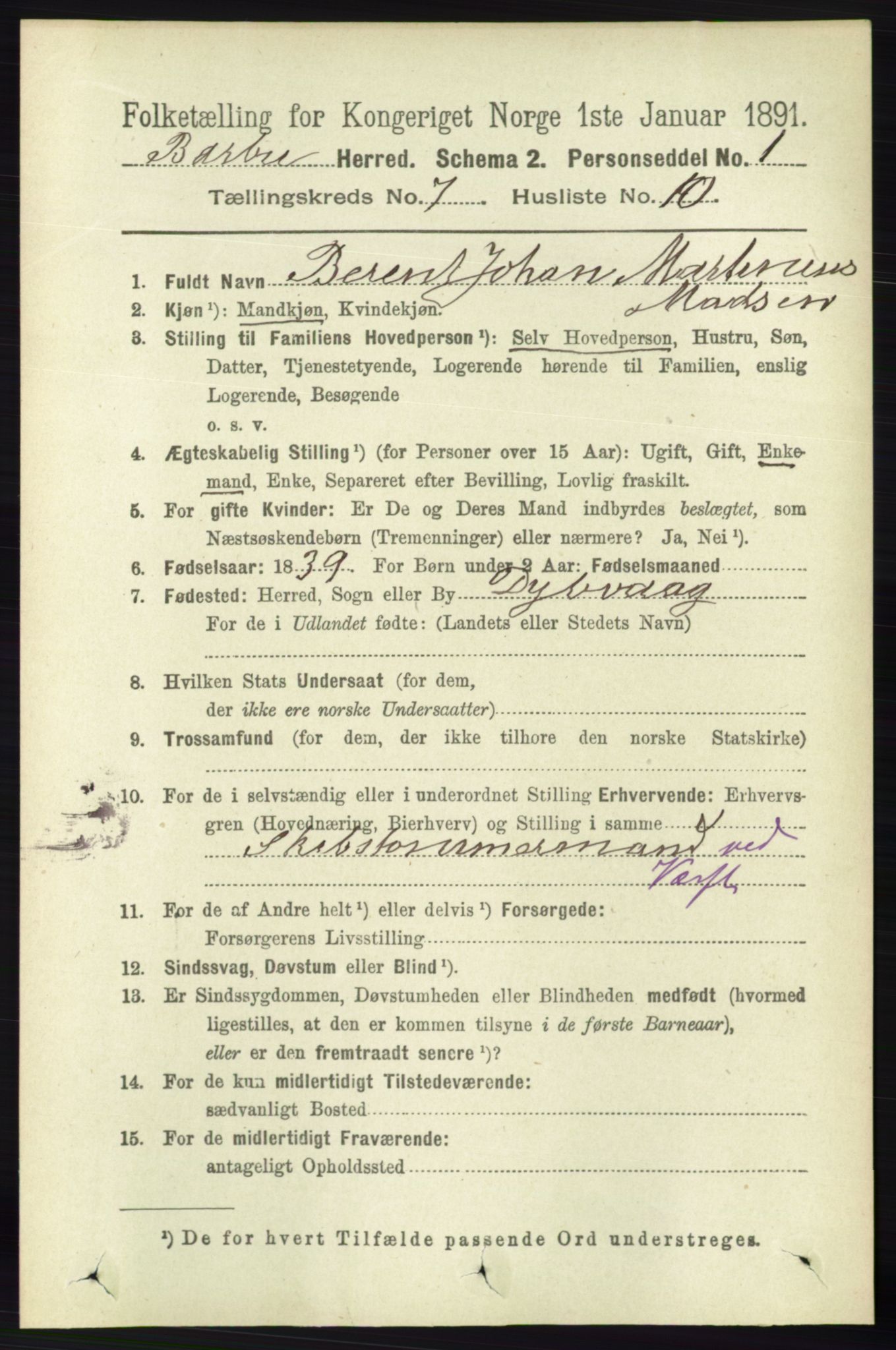 RA, Folketelling 1891 for 0990 Barbu herred, 1891, s. 5122