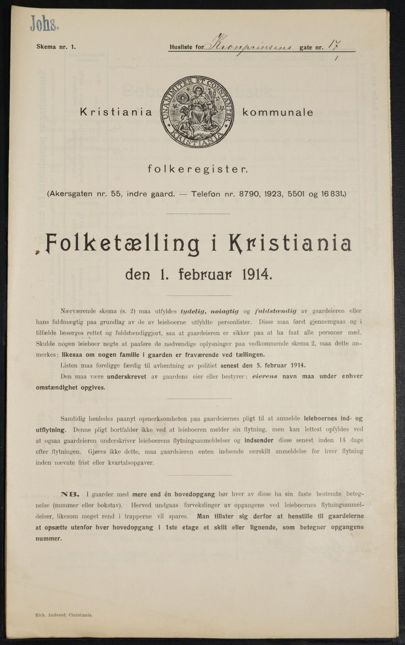 OBA, Kommunal folketelling 1.2.1914 for Kristiania, 1914, s. 54615