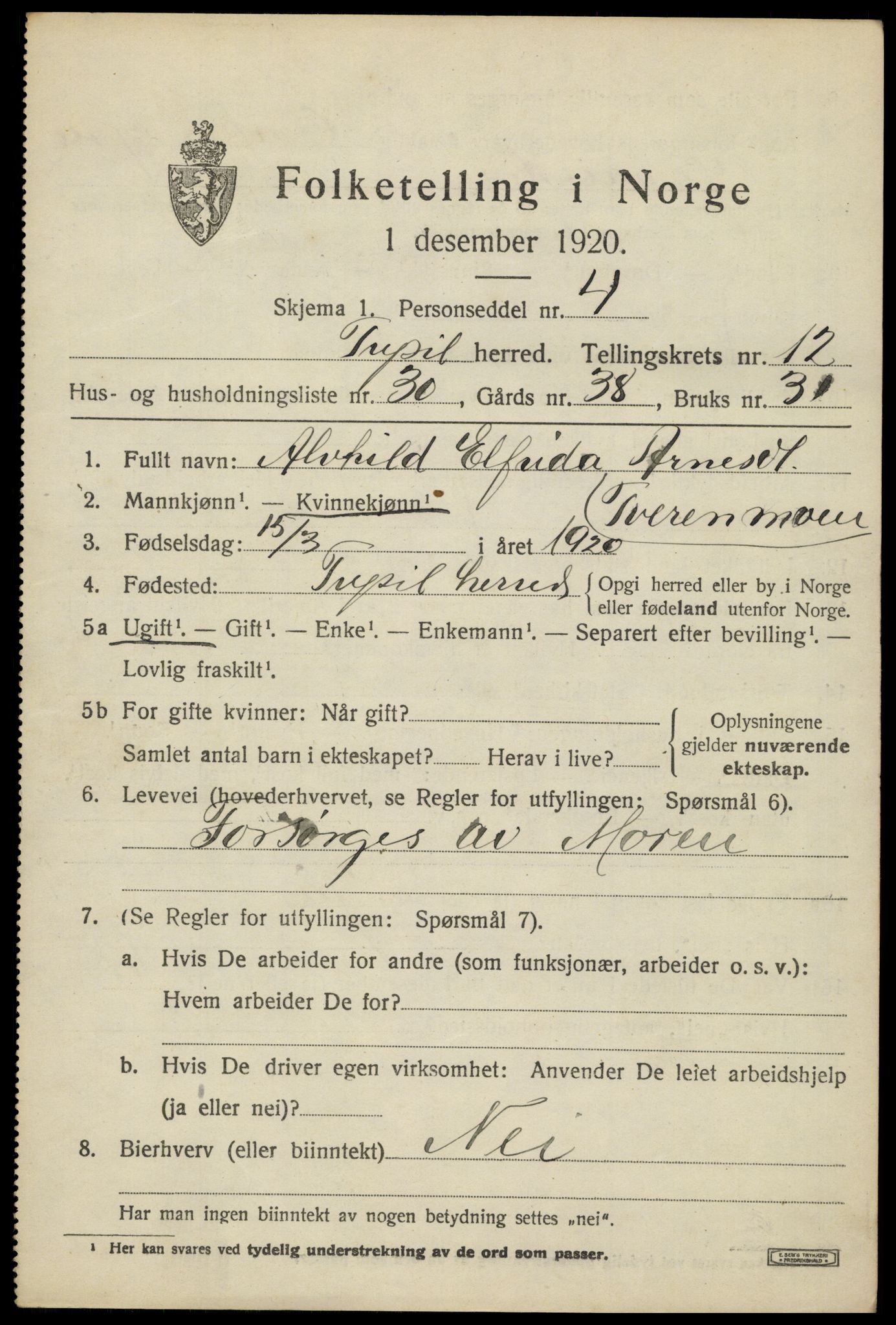 SAH, Folketelling 1920 for 0428 Trysil herred, 1920, s. 7545