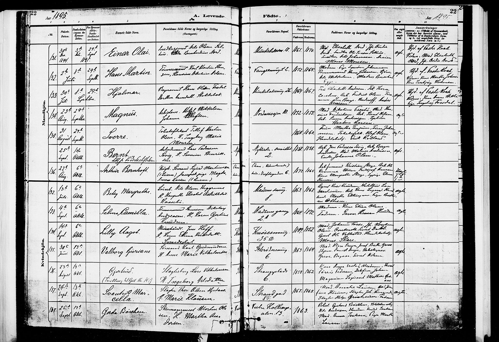 Nykirken Sokneprestembete, AV/SAB-A-77101/H/Hab: Klokkerbok nr. B 3, 1895-1899, s. 22