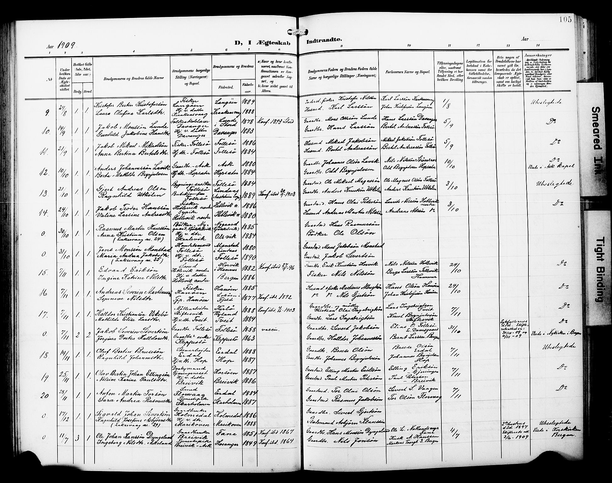 Askøy Sokneprestembete, SAB/A-74101/H/Ha/Hab/Haba/L0014: Klokkerbok nr. A 14, 1904-1927, s. 105