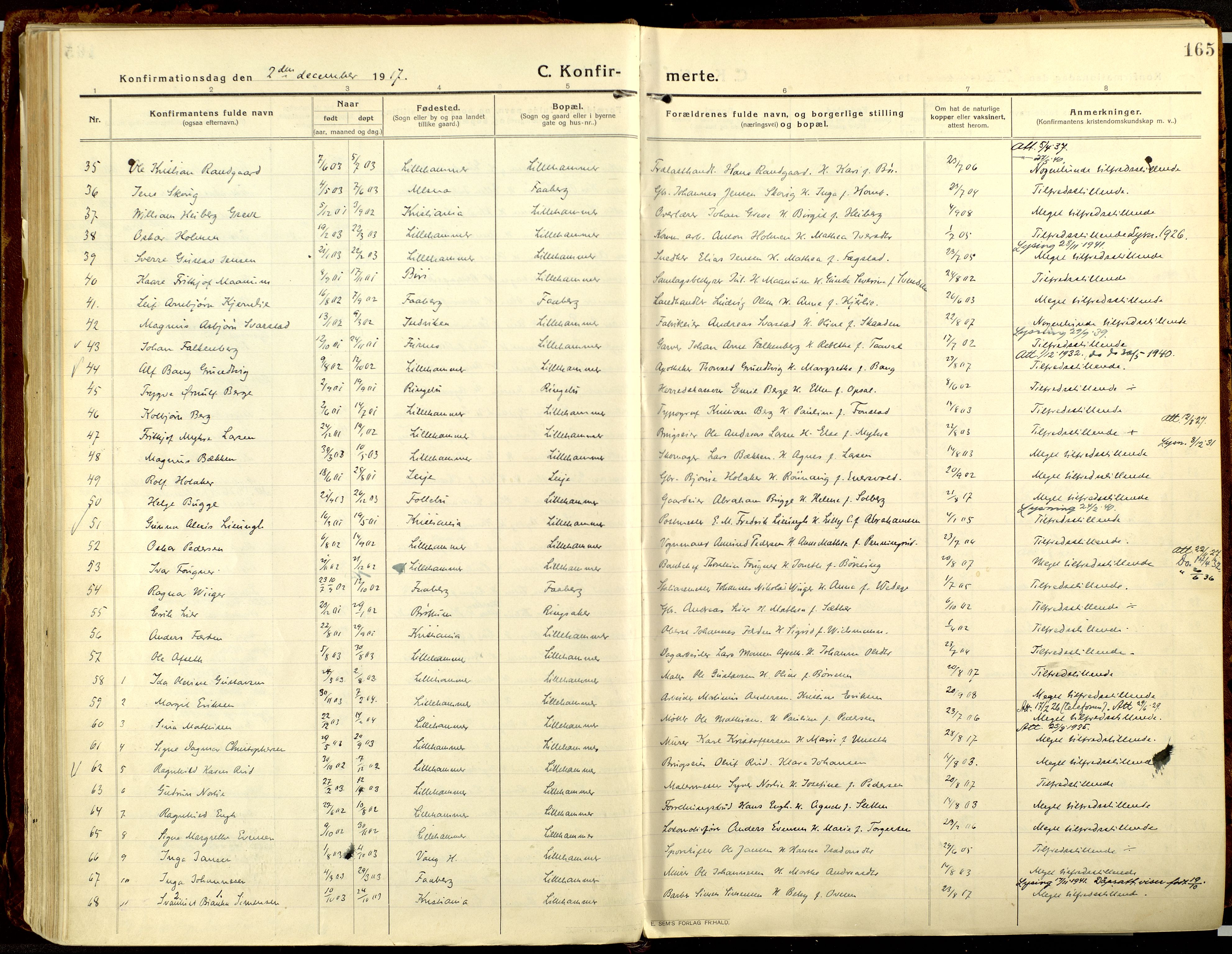 Lillehammer prestekontor, AV/SAH-PREST-088/H/Ha/Haa/L0002: Ministerialbok nr. 2, 1917-1932, s. 165