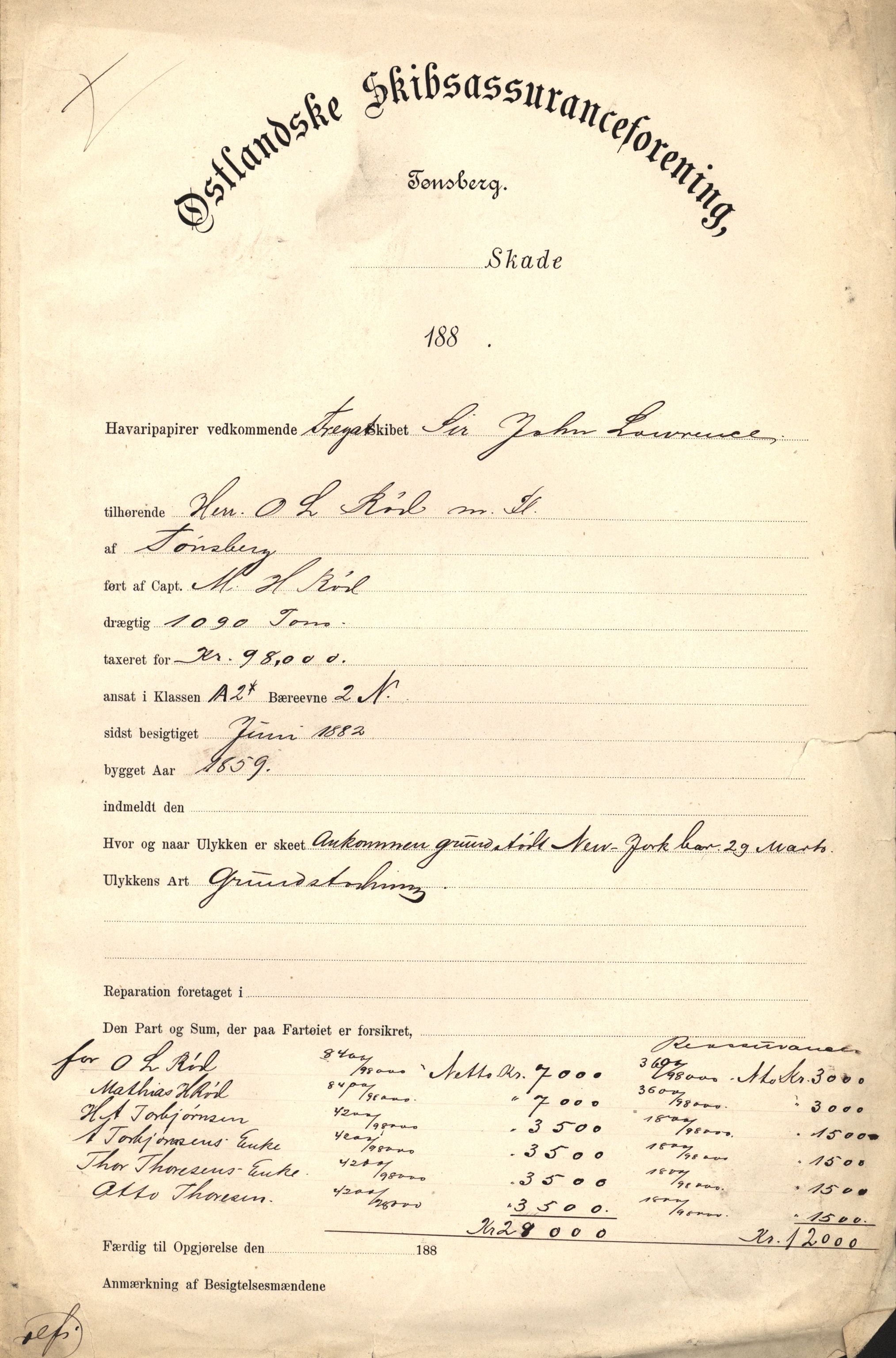 Pa 63 - Østlandske skibsassuranceforening, VEMU/A-1079/G/Ga/L0016/0012: Havaridokumenter / Urania, Tagal, Sir John Lawrence, Benguela, 1883, s. 38