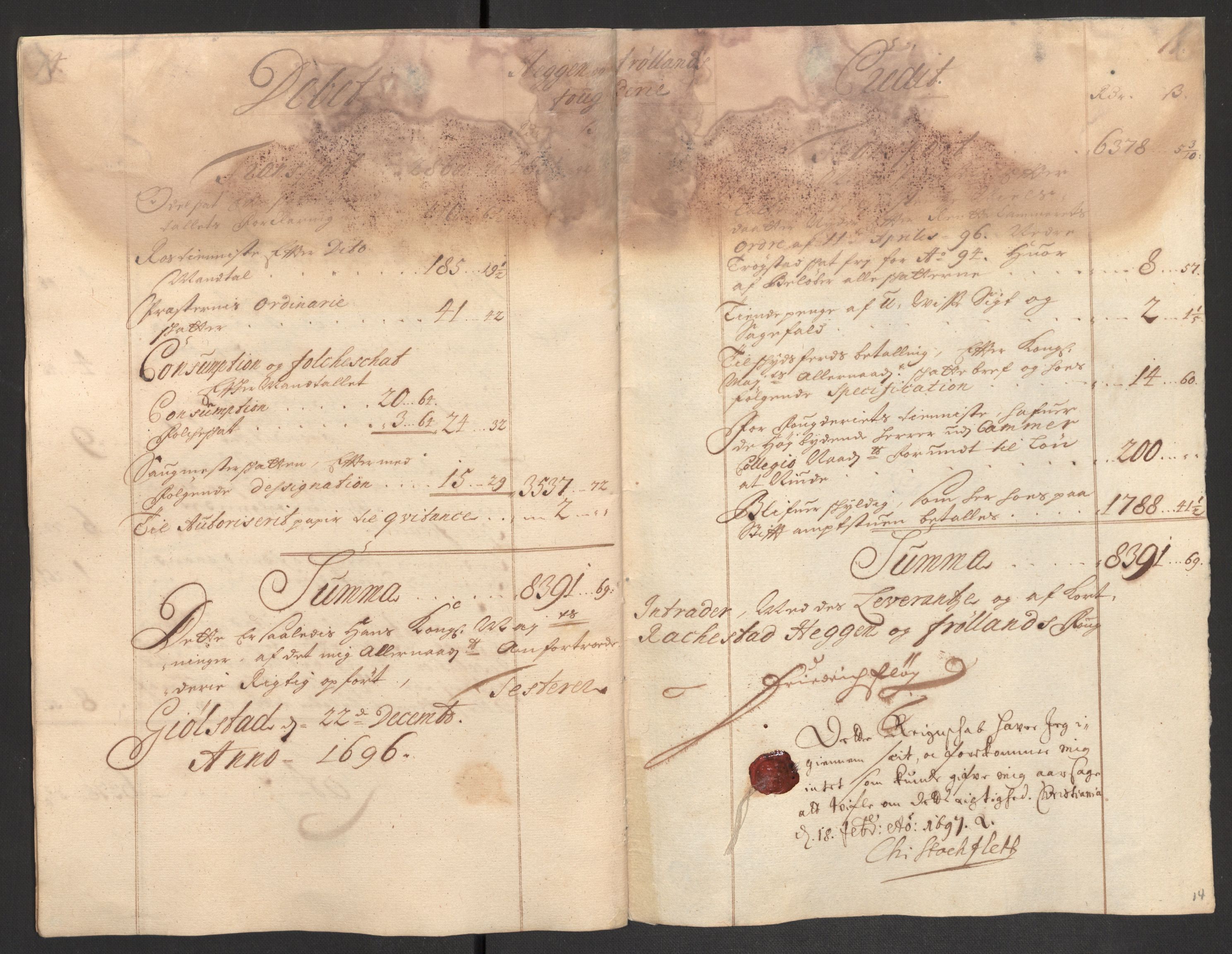 Rentekammeret inntil 1814, Reviderte regnskaper, Fogderegnskap, AV/RA-EA-4092/R07/L0286: Fogderegnskap Rakkestad, Heggen og Frøland, 1696, s. 13