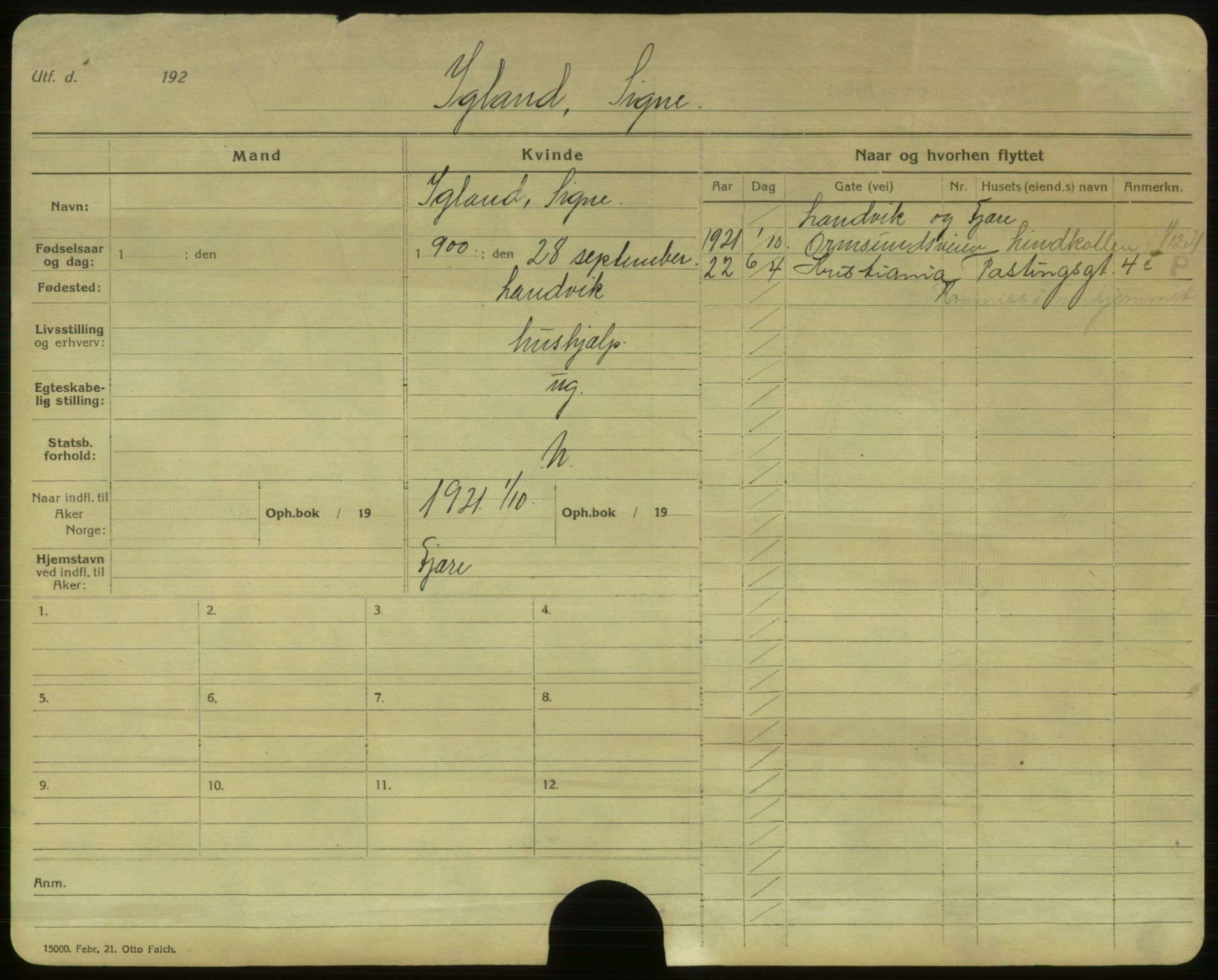 Oslo folkeregister, Registerkort, SAO/A-11715/F/Fa/Faa/L0005: Kvinner, 1917-1922, s. 2