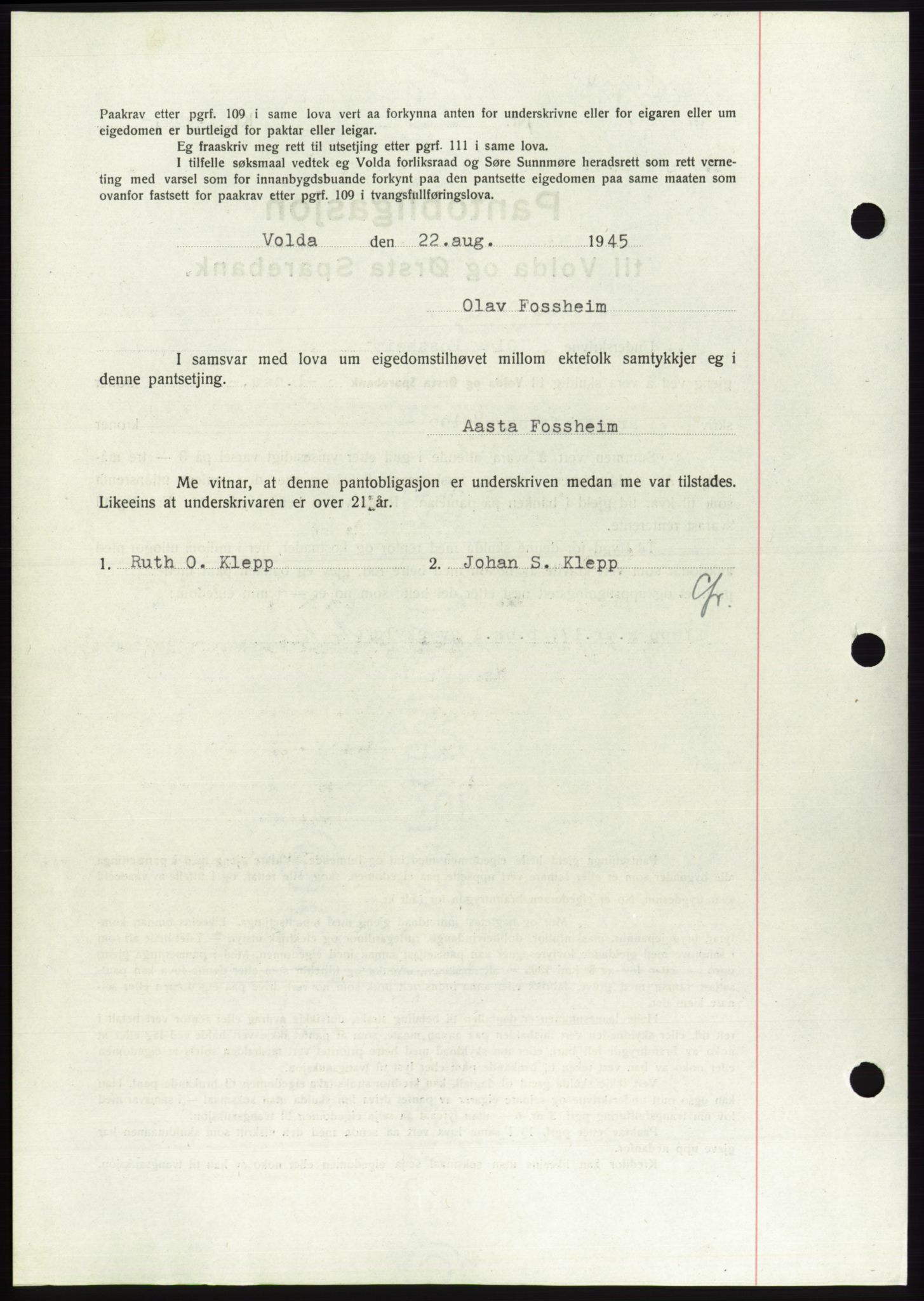 Søre Sunnmøre sorenskriveri, AV/SAT-A-4122/1/2/2C/L0114: Pantebok nr. 1-2B, 1943-1947, Dagboknr: 529/1945