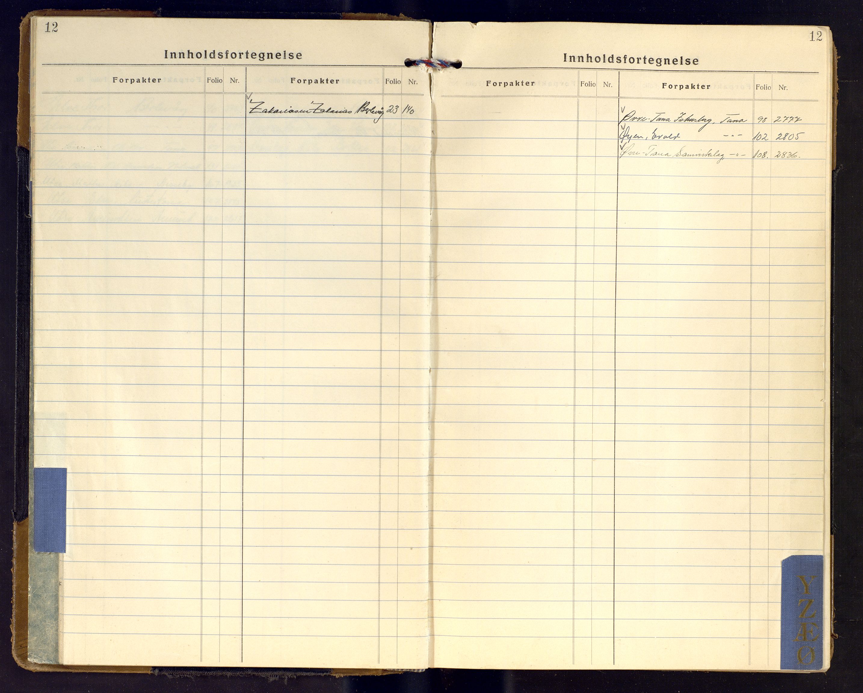 Finnmark jordsalgskommisjon/jordsalgskontor og Statskog SF Finnmark jordsalgskontor, AV/SATØ-S-1443/J/Ja/L0008: Forpaktningsbok for Finnmark III, 1914-1948, s. 12