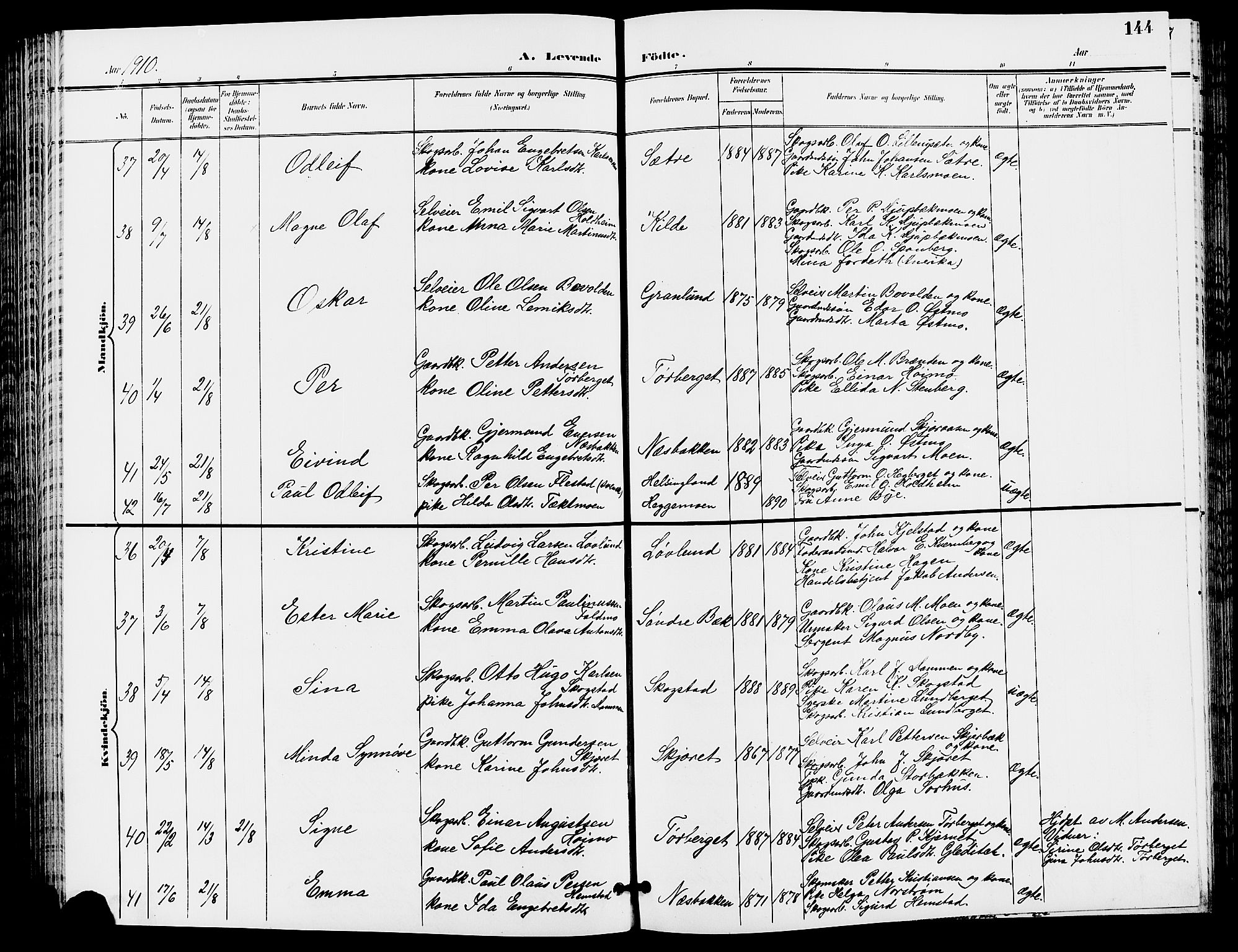 Trysil prestekontor, AV/SAH-PREST-046/H/Ha/Hab/L0006: Klokkerbok nr. 6, 1896-1912, s. 144