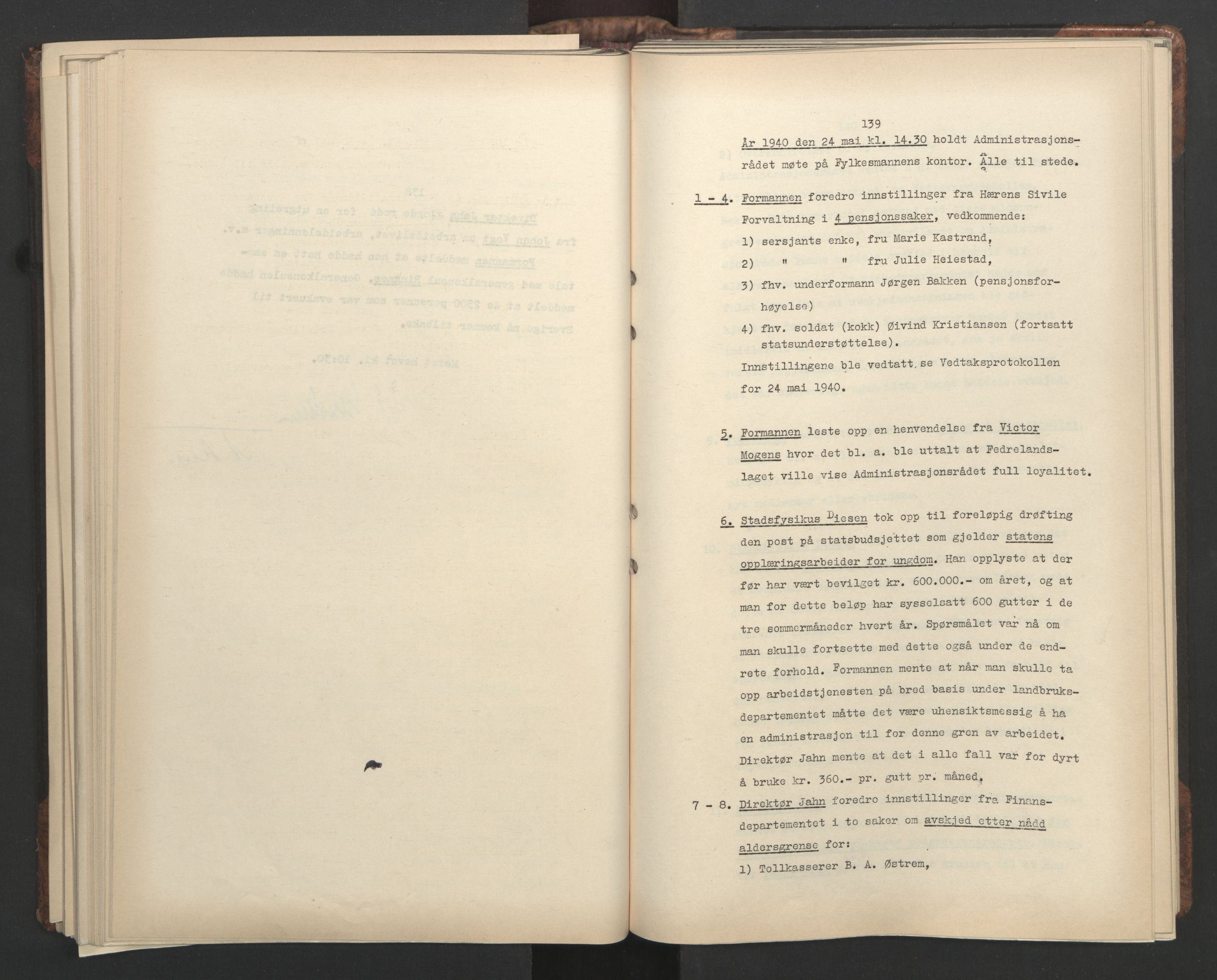 Administrasjonsrådet, AV/RA-S-1004/A/L0001: Møteprotokoll med tillegg 15/4-25/9, 1940, s. 139