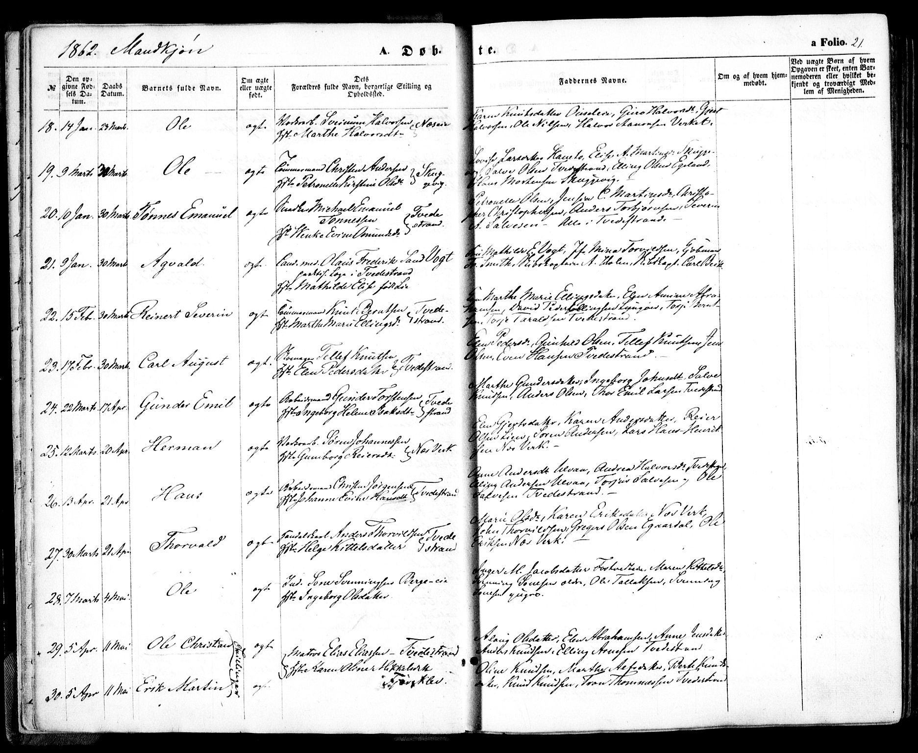 Holt sokneprestkontor, AV/SAK-1111-0021/F/Fa/L0009: Ministerialbok nr. A 9, 1861-1871, s. 21