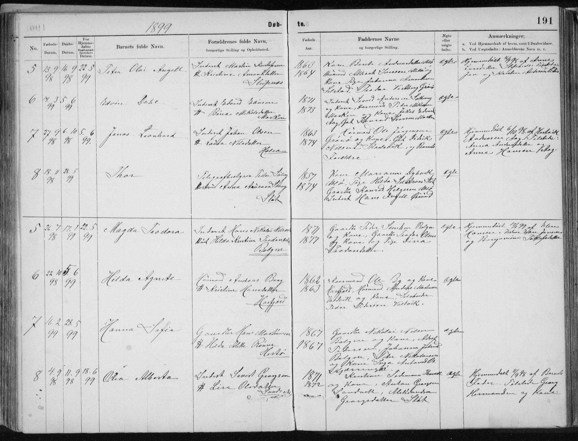 Ministerialprotokoller, klokkerbøker og fødselsregistre - Nordland, SAT/A-1459/843/L0636: Klokkerbok nr. 843C05, 1884-1909, s. 191