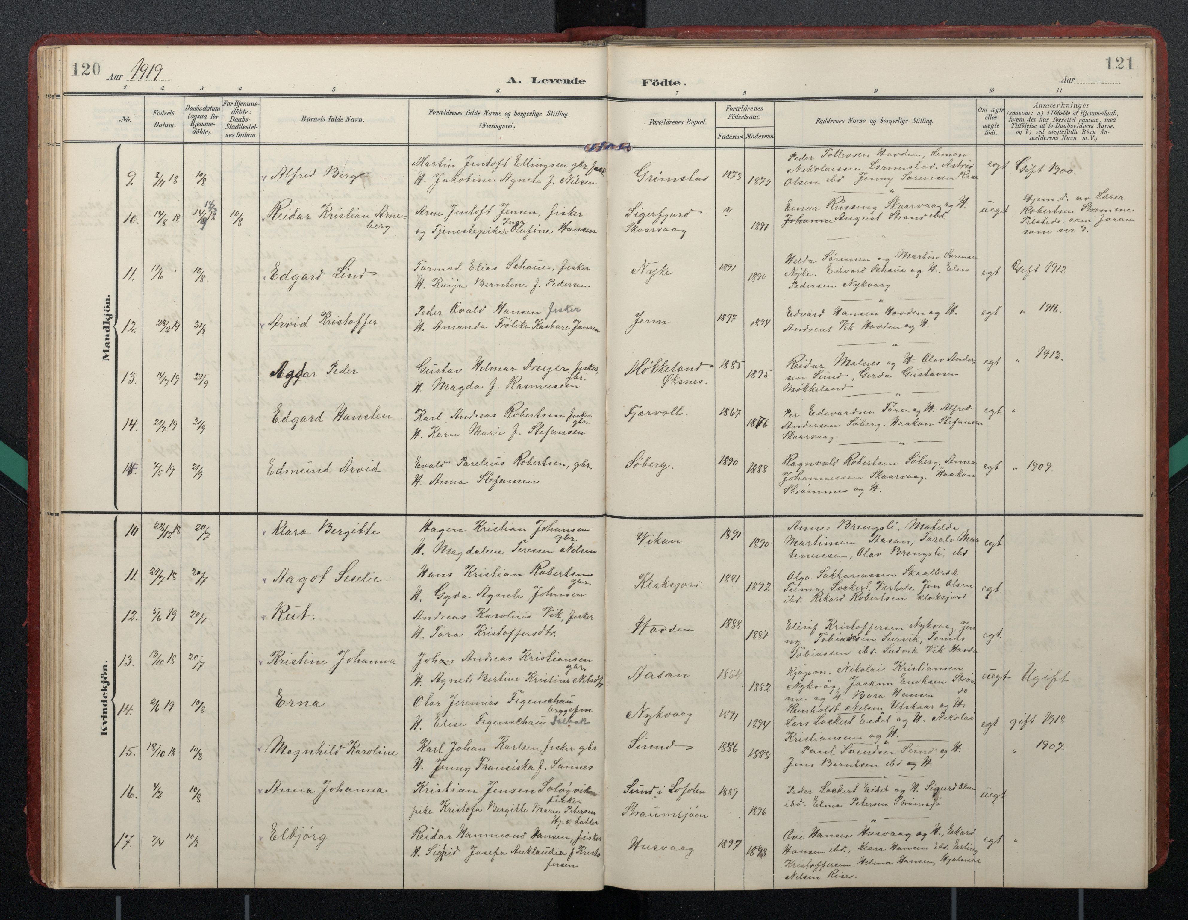 Ministerialprotokoller, klokkerbøker og fødselsregistre - Nordland, AV/SAT-A-1459/892/L1322: Ministerialbok nr. 892A03, 1904-1921, s. 120-121