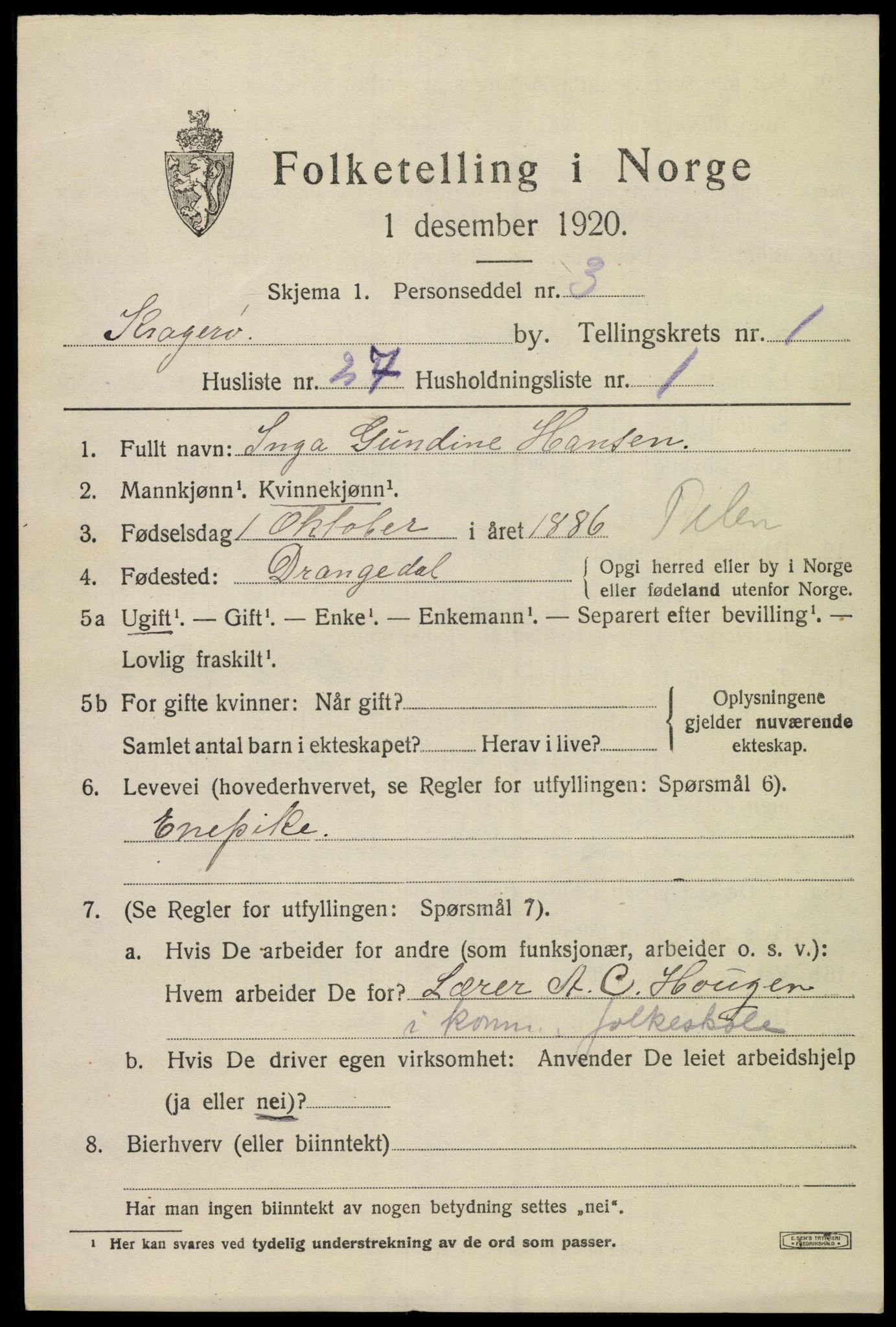 SAKO, Folketelling 1920 for 0801 Kragerø kjøpstad, 1920, s. 4675