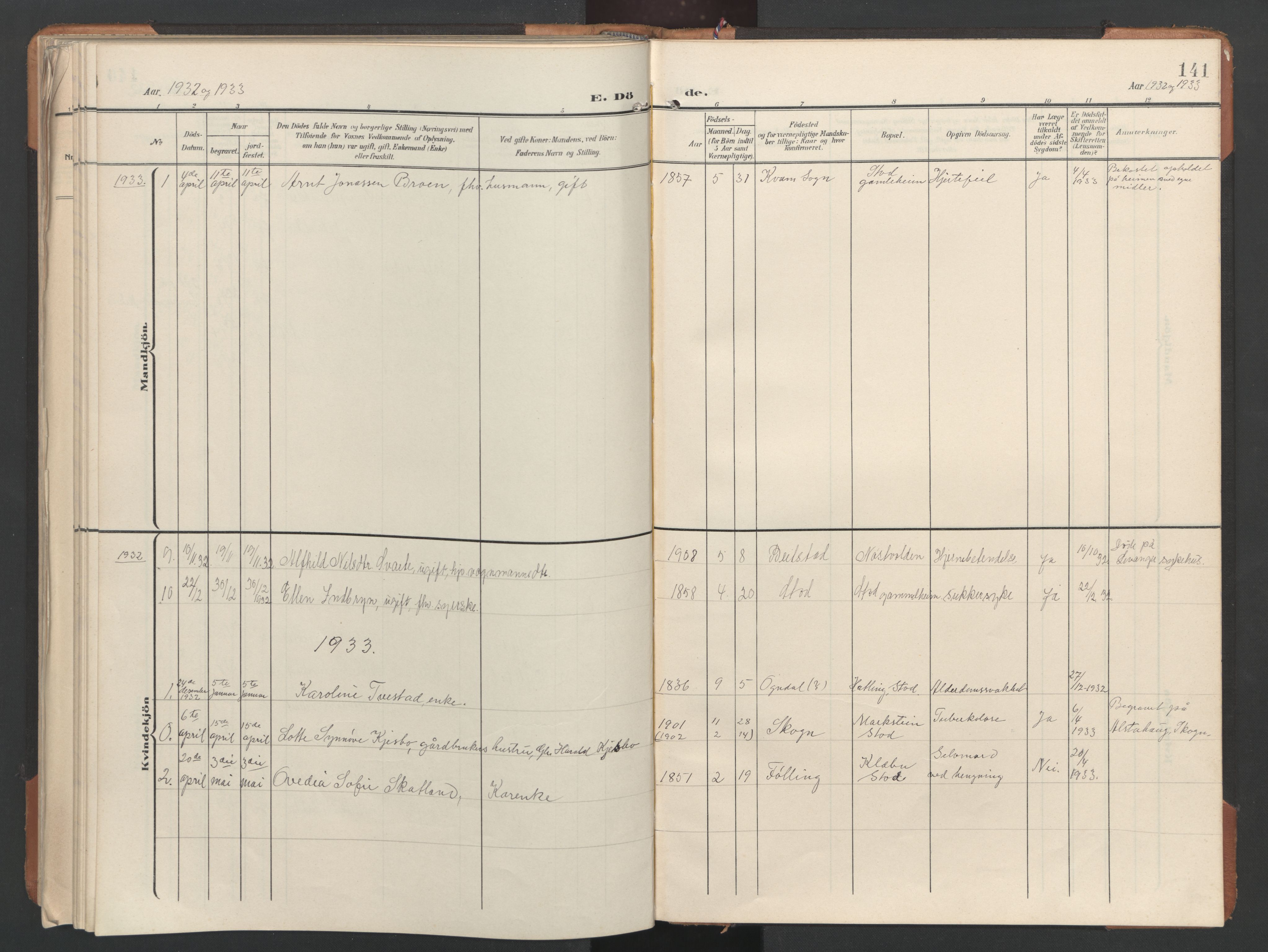 Ministerialprotokoller, klokkerbøker og fødselsregistre - Nord-Trøndelag, AV/SAT-A-1458/746/L0455: Klokkerbok nr. 746C01, 1908-1933, s. 141