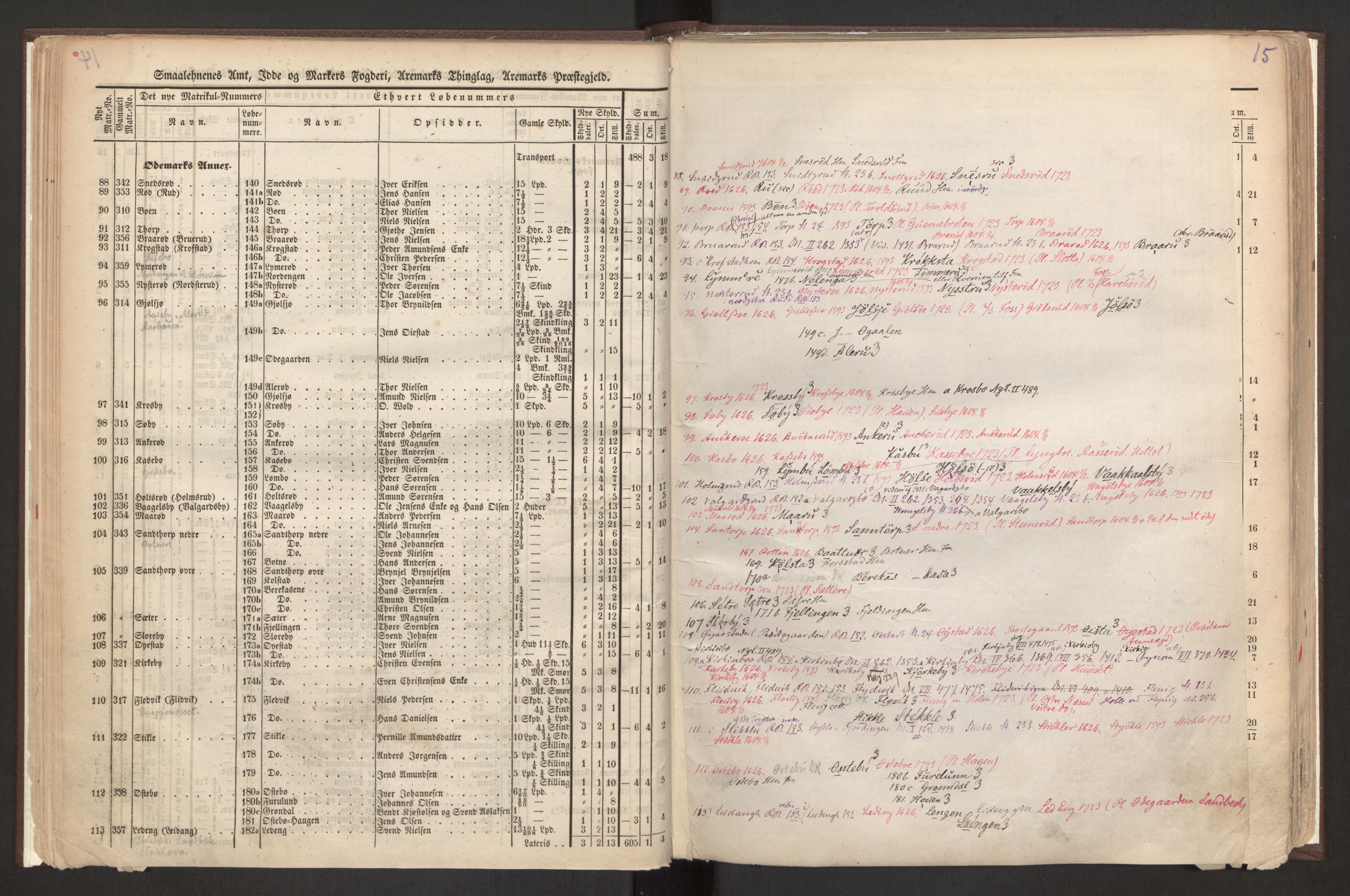 Rygh, RA/PA-0034/F/Fb/L0001: Matrikkelen for 1838 - Smaalenes amt (Østfold fylke), 1838, s. 15a