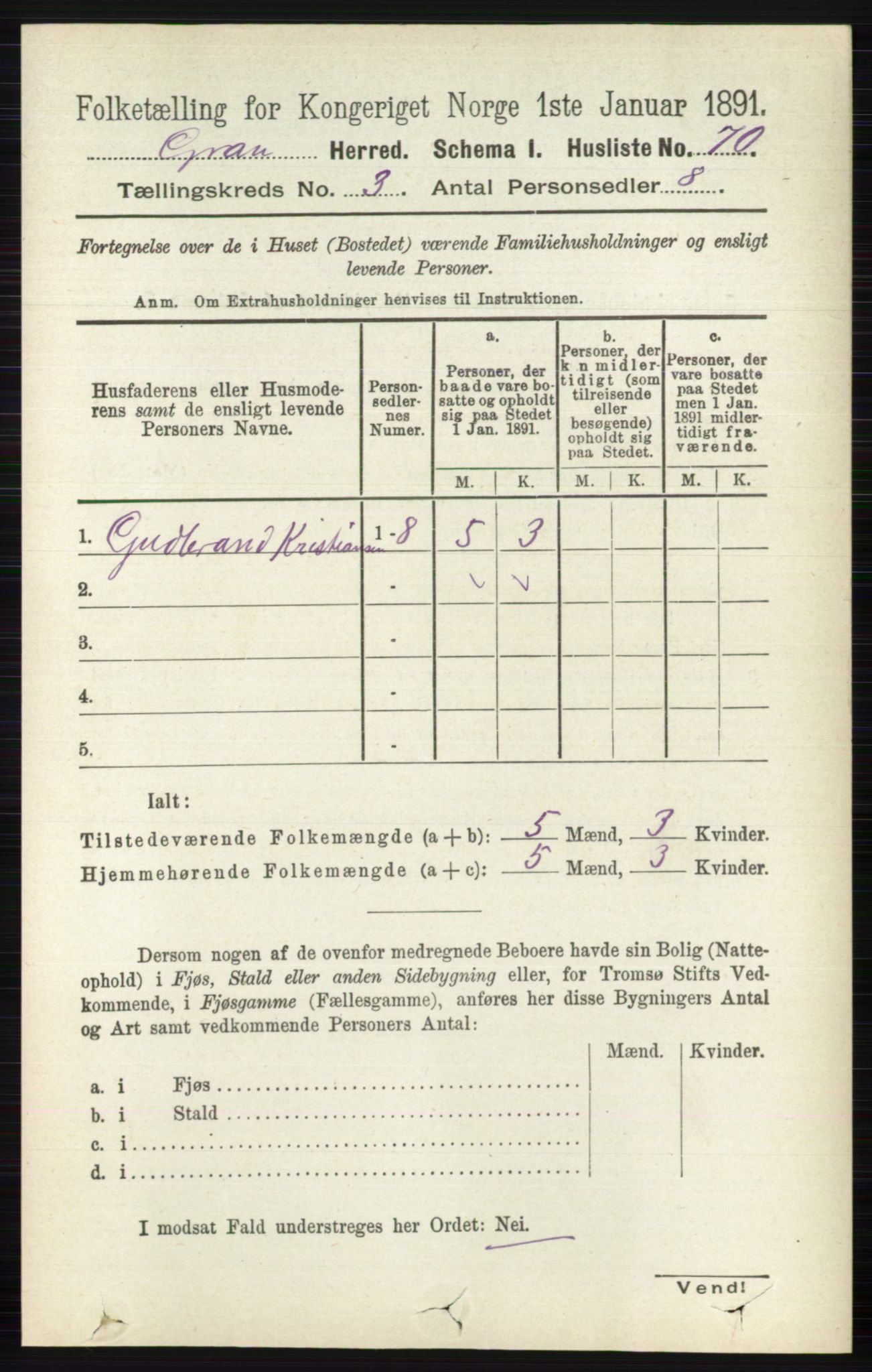 RA, Folketelling 1891 for 0534 Gran herred, 1891, s. 681