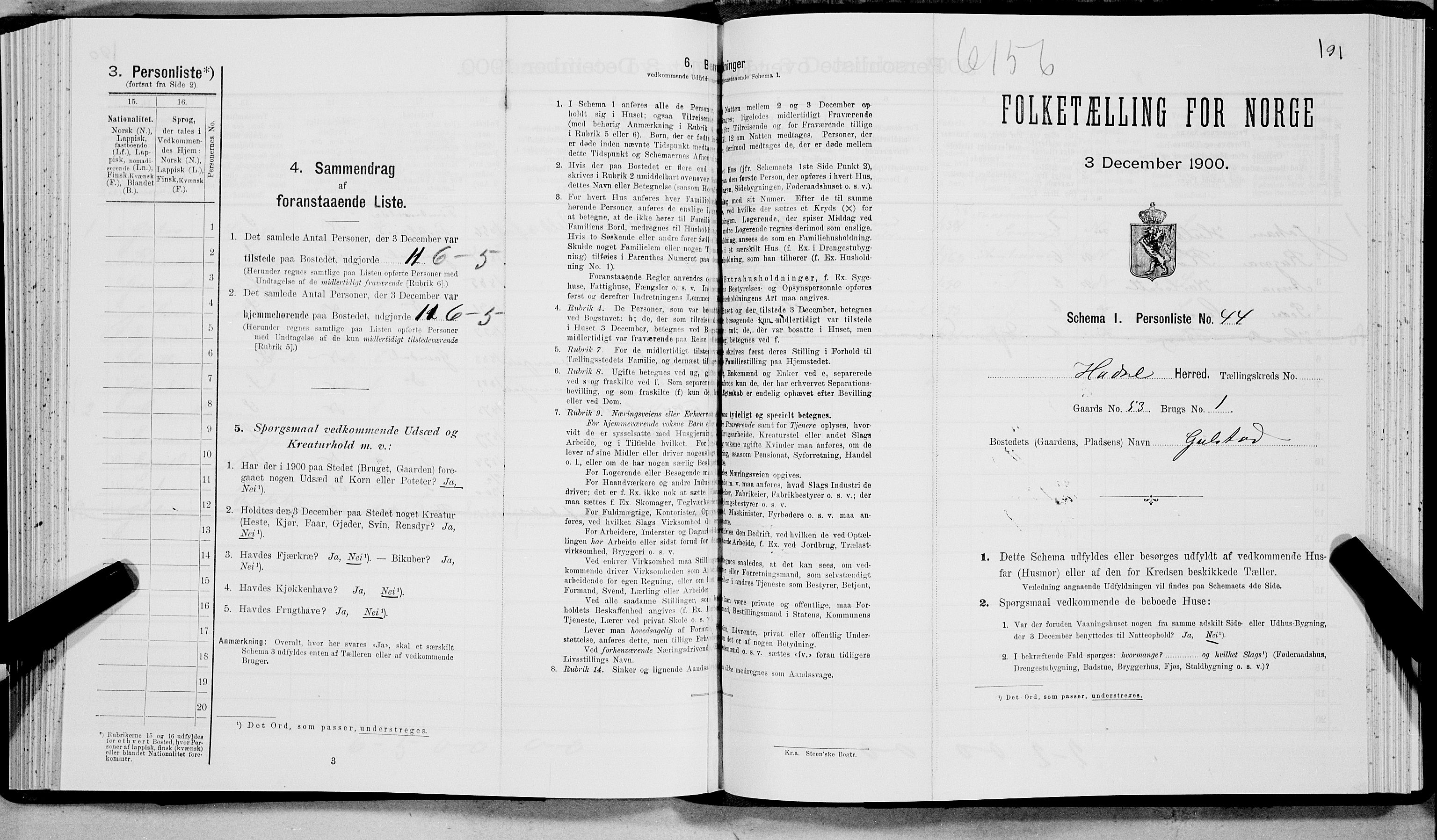 SAT, Folketelling 1900 for 1866 Hadsel herred, 1900, s. 1001
