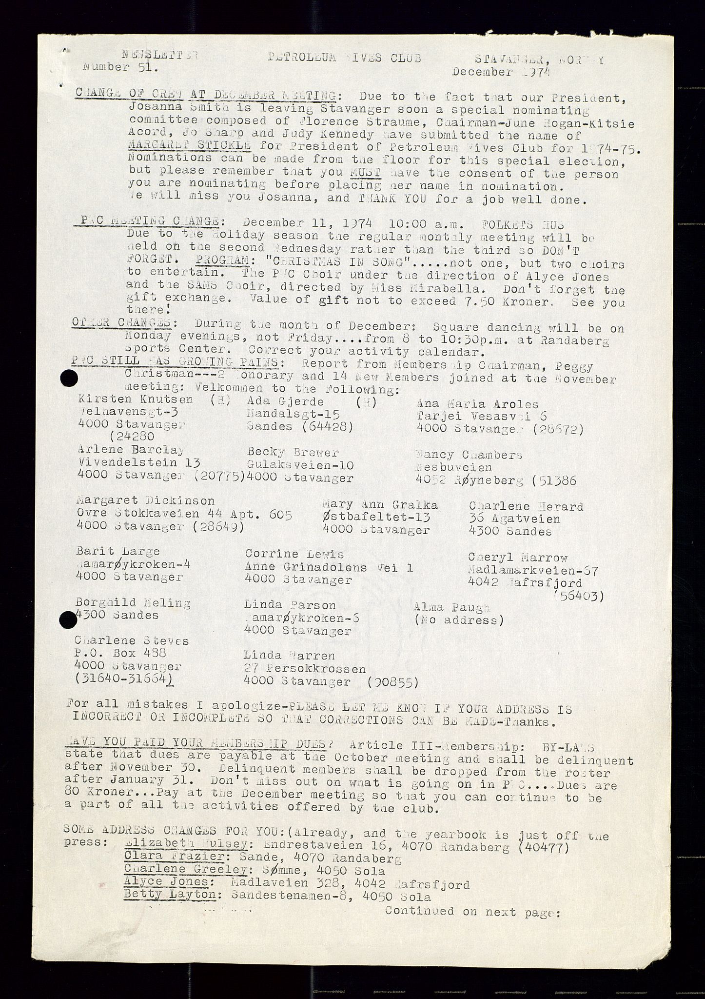 PA 1547 - Petroleum Wives Club, SAST/A-101974/X/Xa/L0001: Newsletters (1971-1978)/radiointervjuer på kasett (1989-1992), 1970-1978