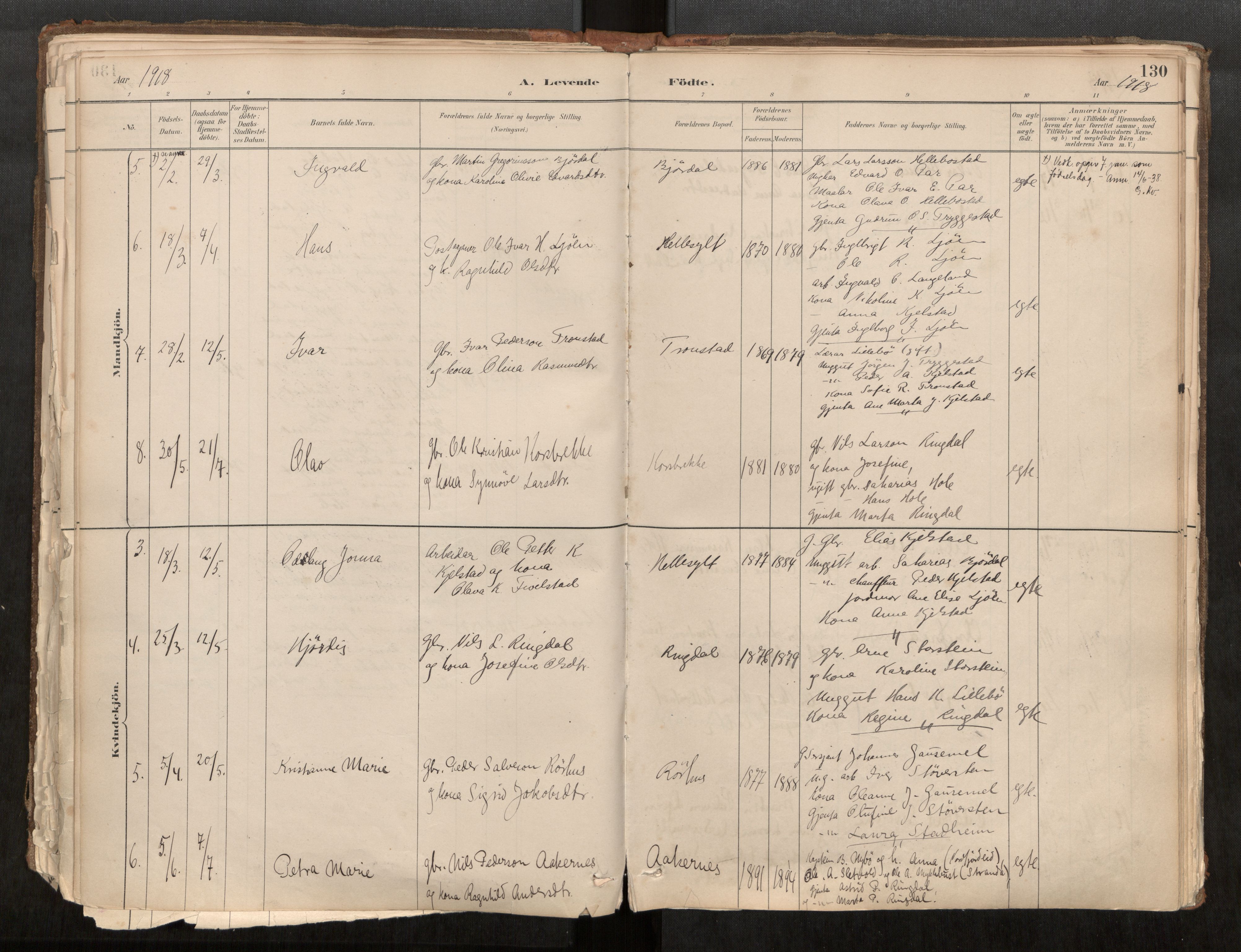 Sunnylven sokneprestkontor, AV/SAT-A-1007/H/Ha/Haa/L0002: Ministerialbok nr. 517A09, 1882-1939, s. 130