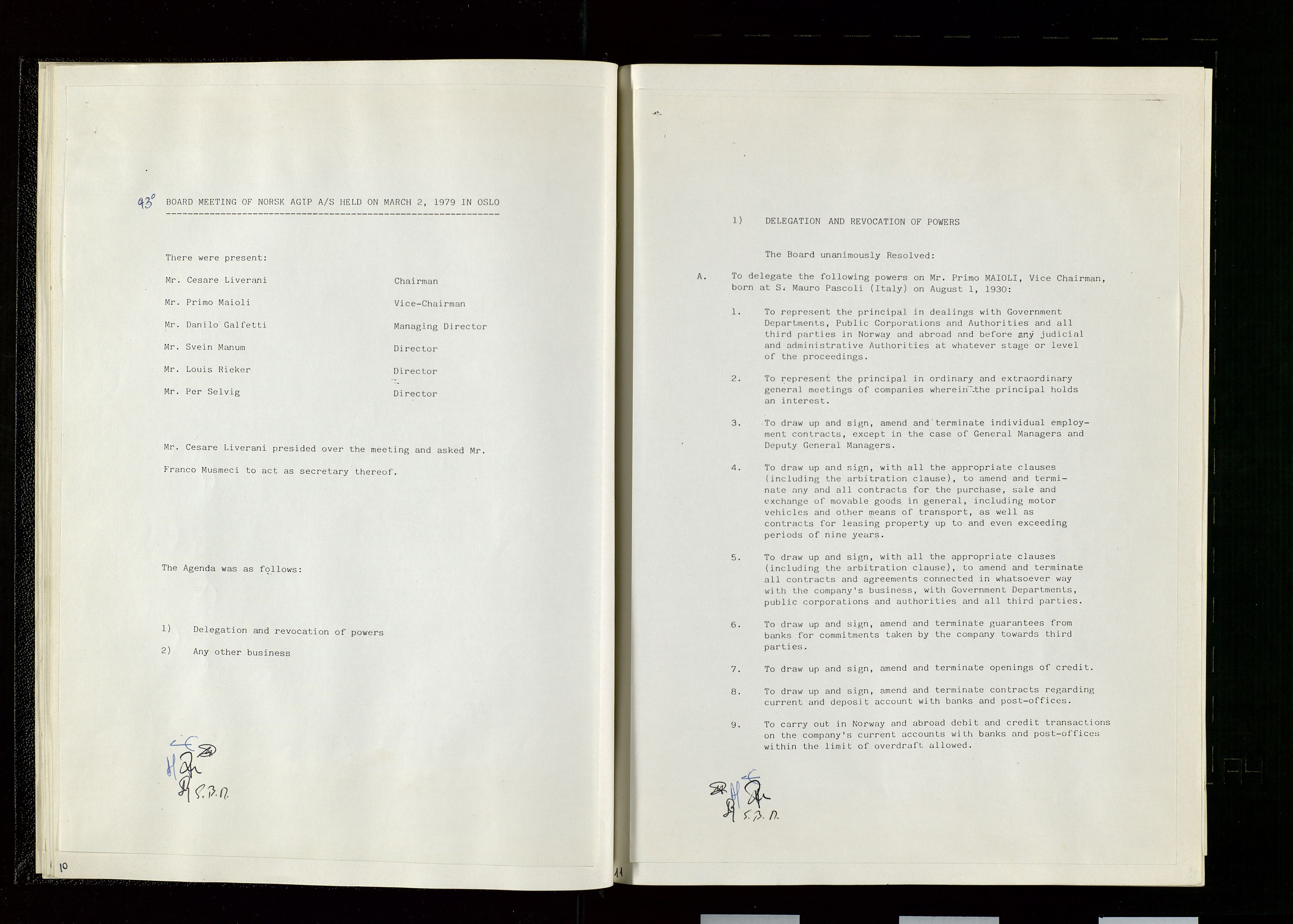 Pa 1583 - Norsk Agip AS, SAST/A-102138/A/Aa/L0003: Board of Directors meeting minutes, 1979-1983, s. 10-11