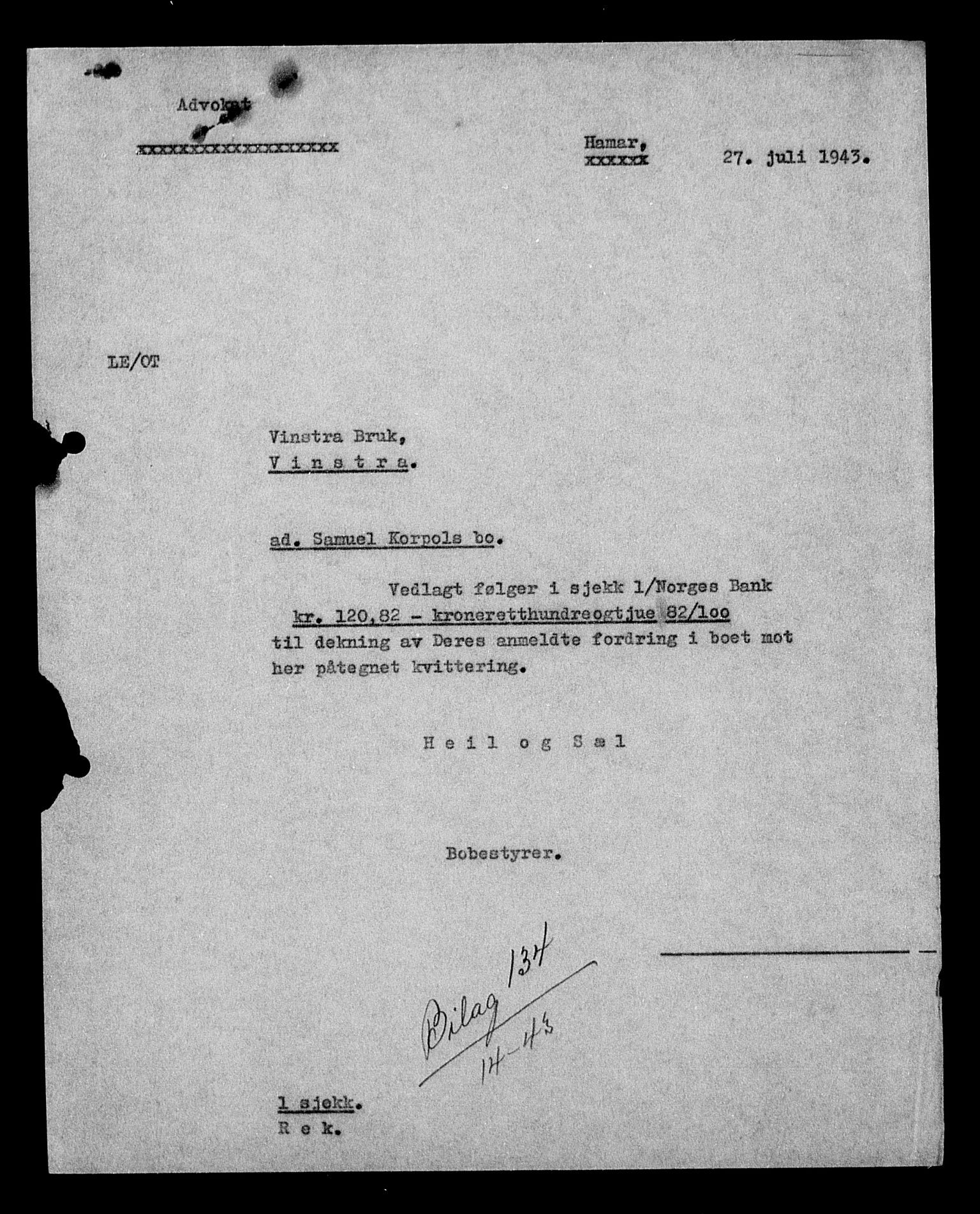 Justisdepartementet, Tilbakeføringskontoret for inndratte formuer, AV/RA-S-1564/H/Hc/Hcc/L0949: --, 1945-1947, s. 572